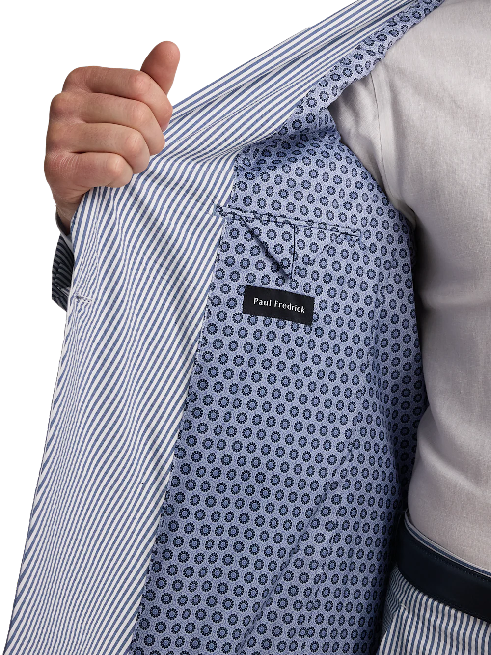 Stripe Seersucker Double Breasted Peak Lapel Suit Jacket - Navy/white - Image 4