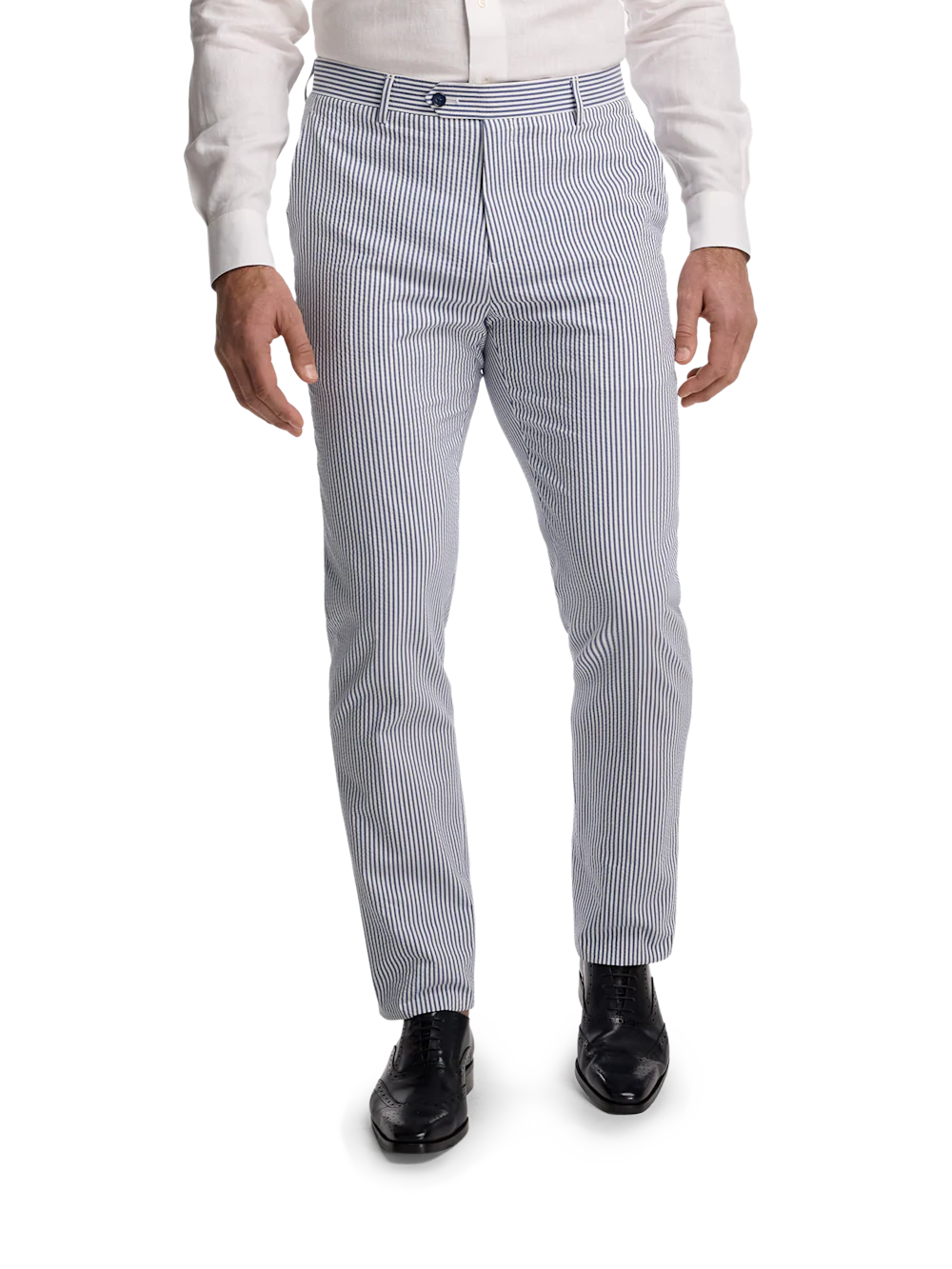 Stripe Seersucker Flat Front Suit Pants - Navy/white - Image 2