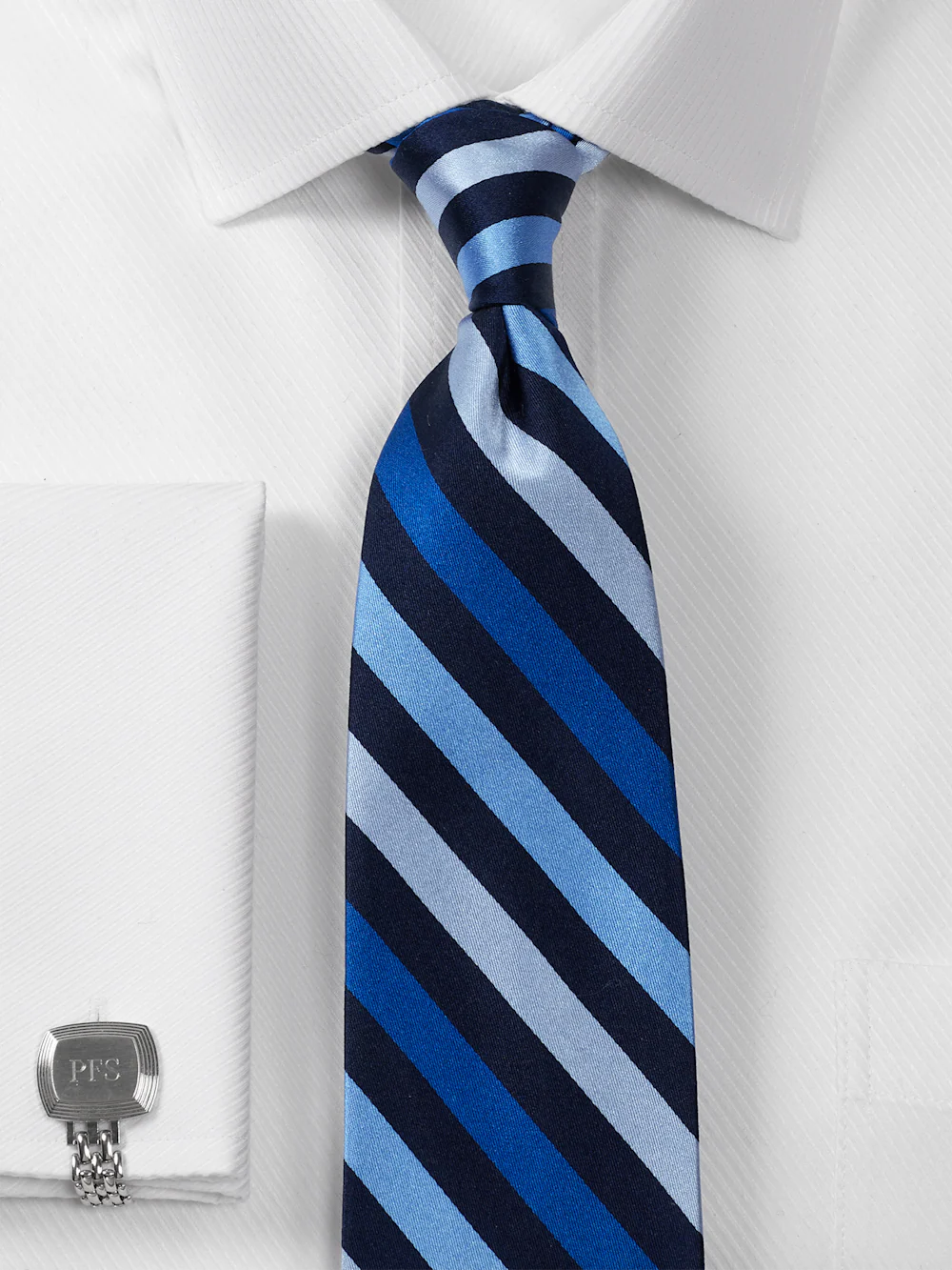 Stripe Woven Silk Tie - Blue/navy - Image 2