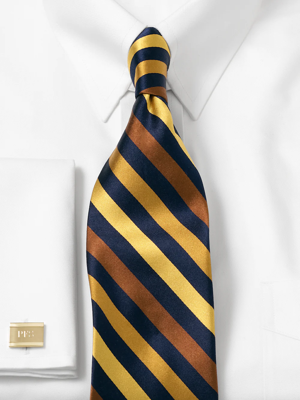 Stripe Woven Silk Tie - Gold/navy - Image 2