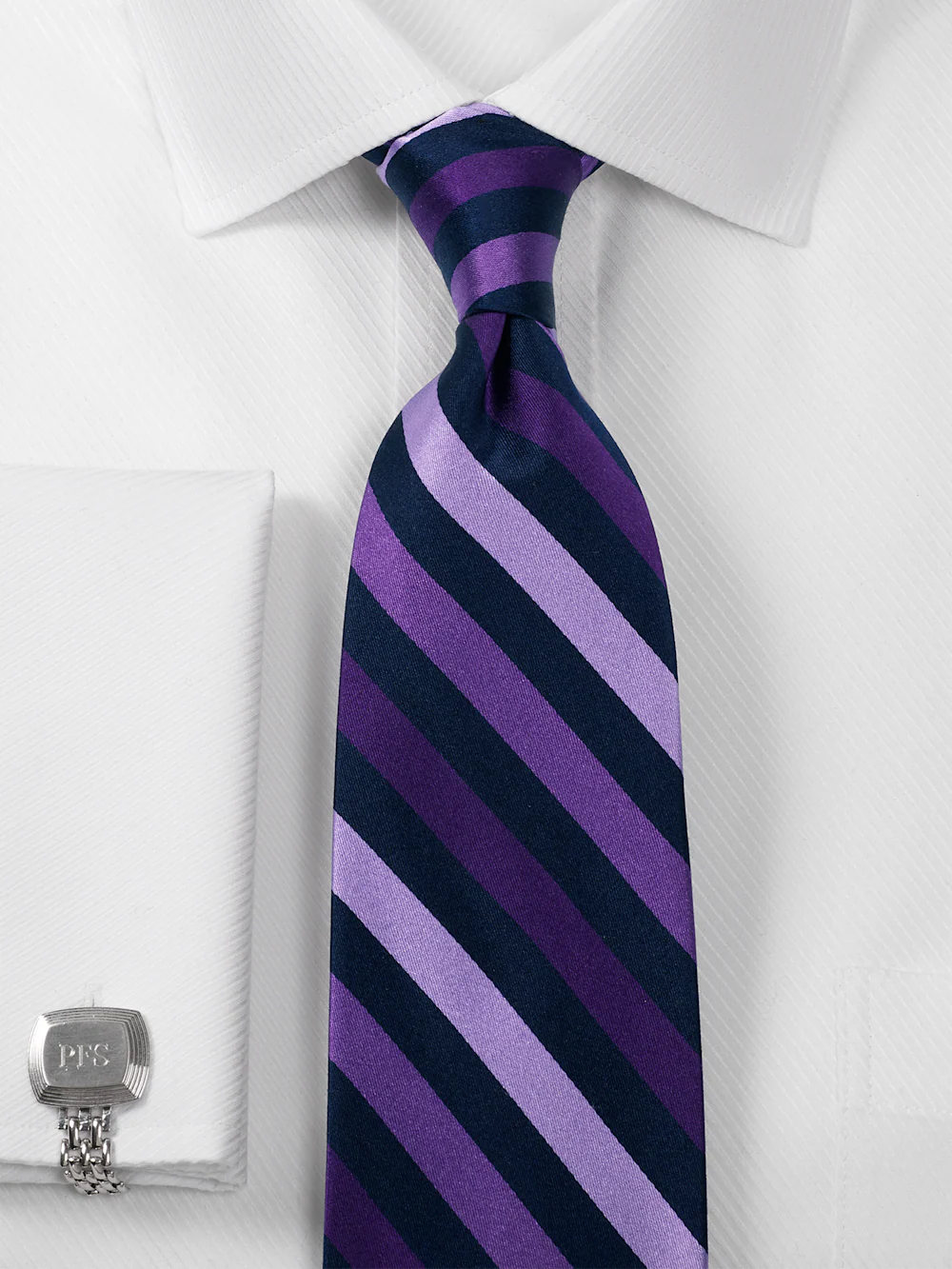 Stripe Woven Silk Tie - Purple/navy - Image 2