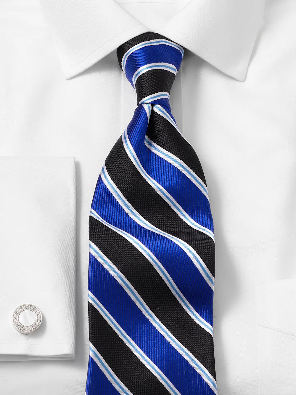 Stripe Woven Silk Tie - Blue/black - Image 2