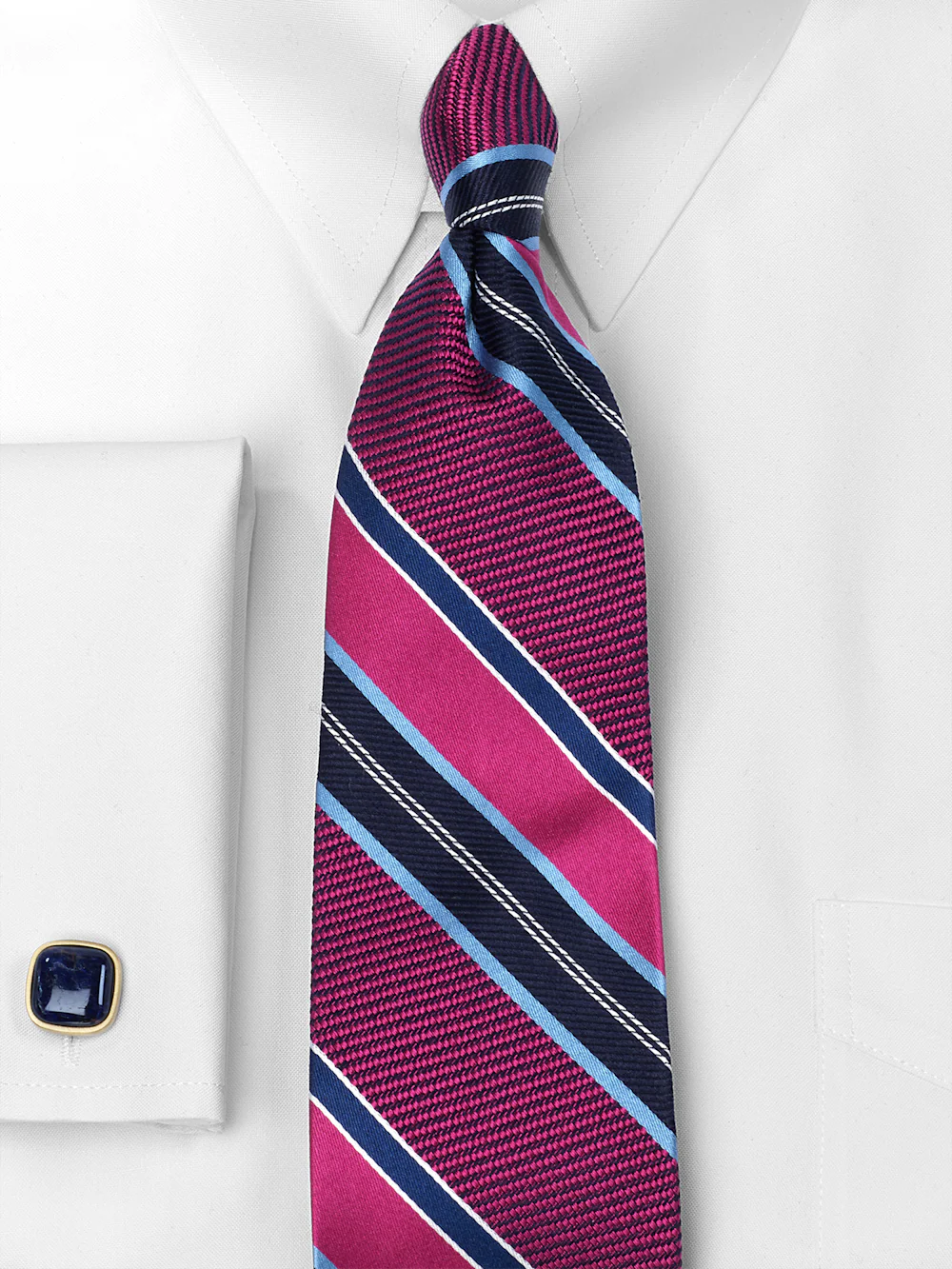 Stripe Woven Silk Tie - Blue/berry - Image 2