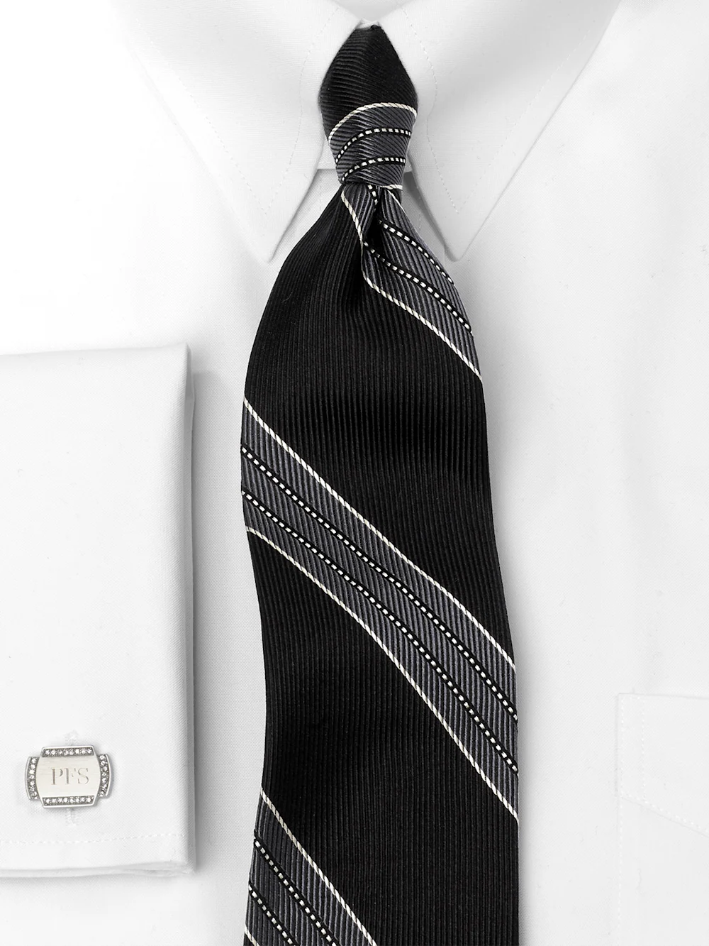 Stripe Woven Silk Tie - Black/grey - Image 2
