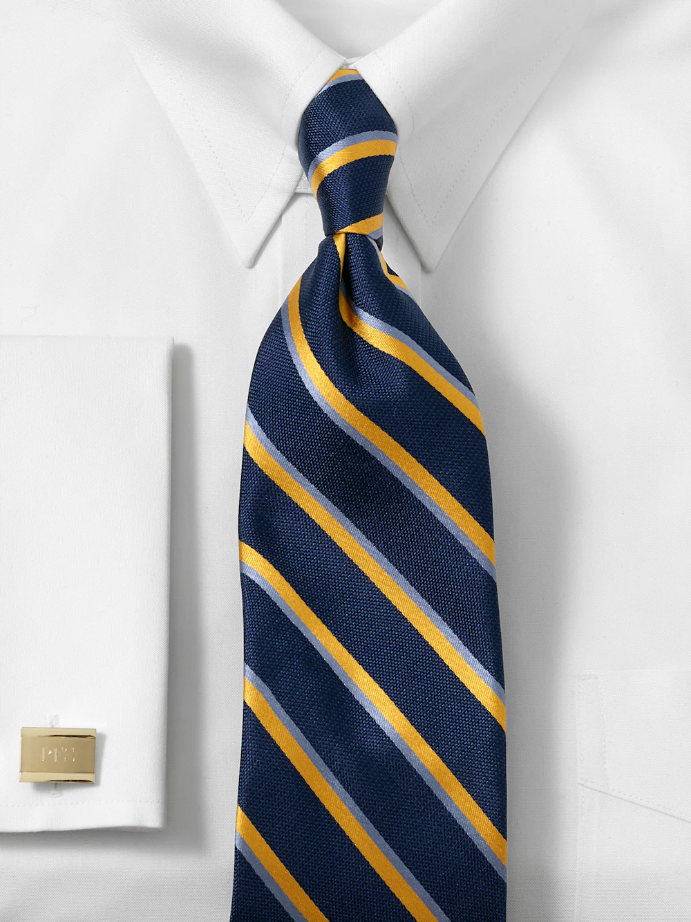 Stripe Woven Silk Tie - Navy/yellow - Image 2