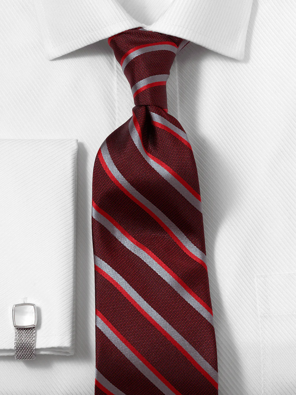 Stripe Woven Silk Tie - Red/grey - Image 2