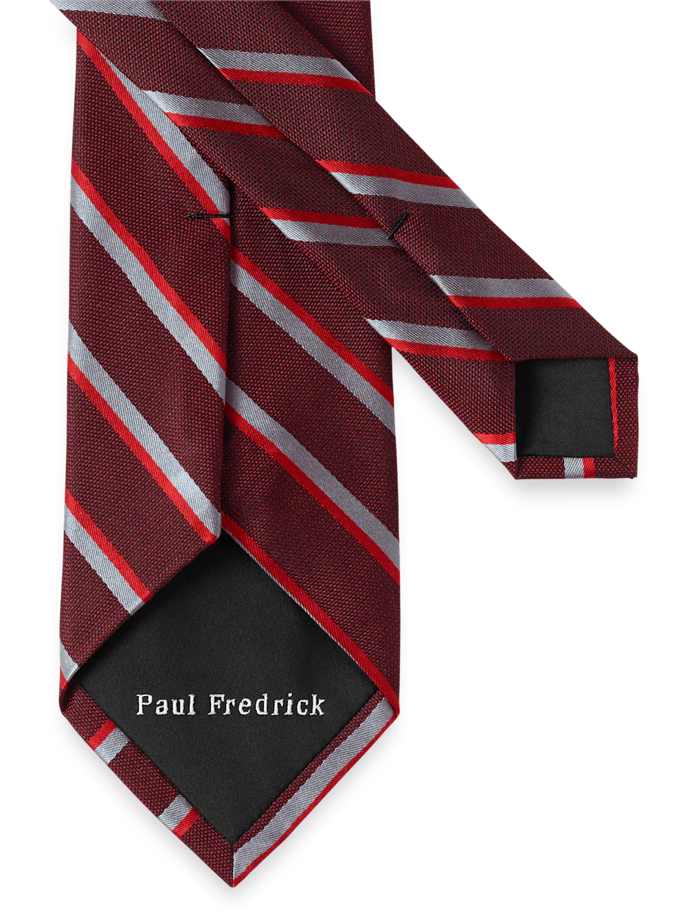 Stripe Woven Silk Tie - Red/grey - Image 3
