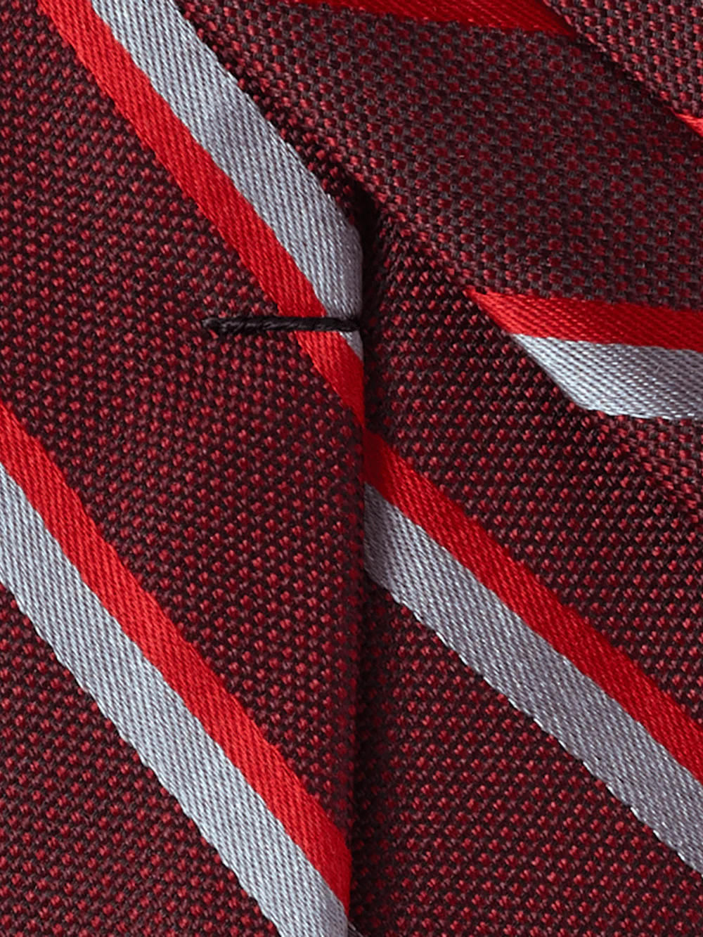 Stripe Woven Silk Tie - Red/grey - Image 4