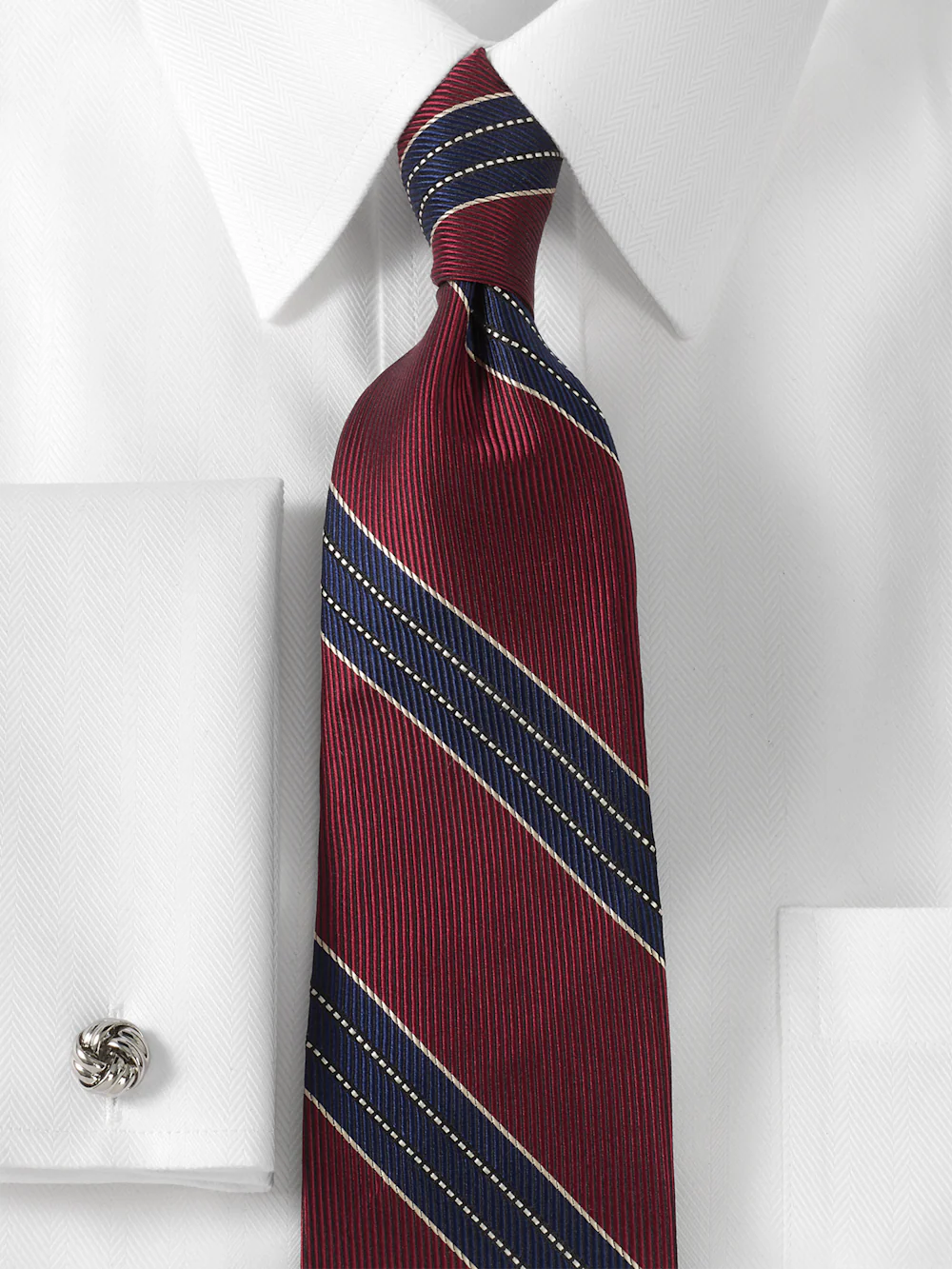 Stripe Woven Silk Tie - Burgundy - Image 2