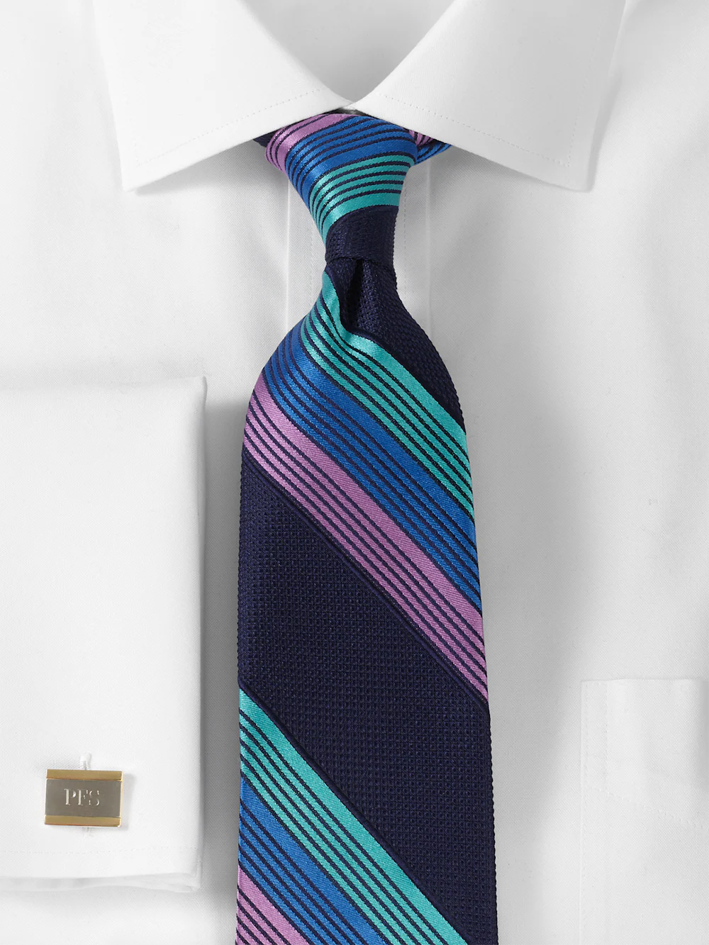 Stripe Woven Silk Tie - Blue Multi - Image 2