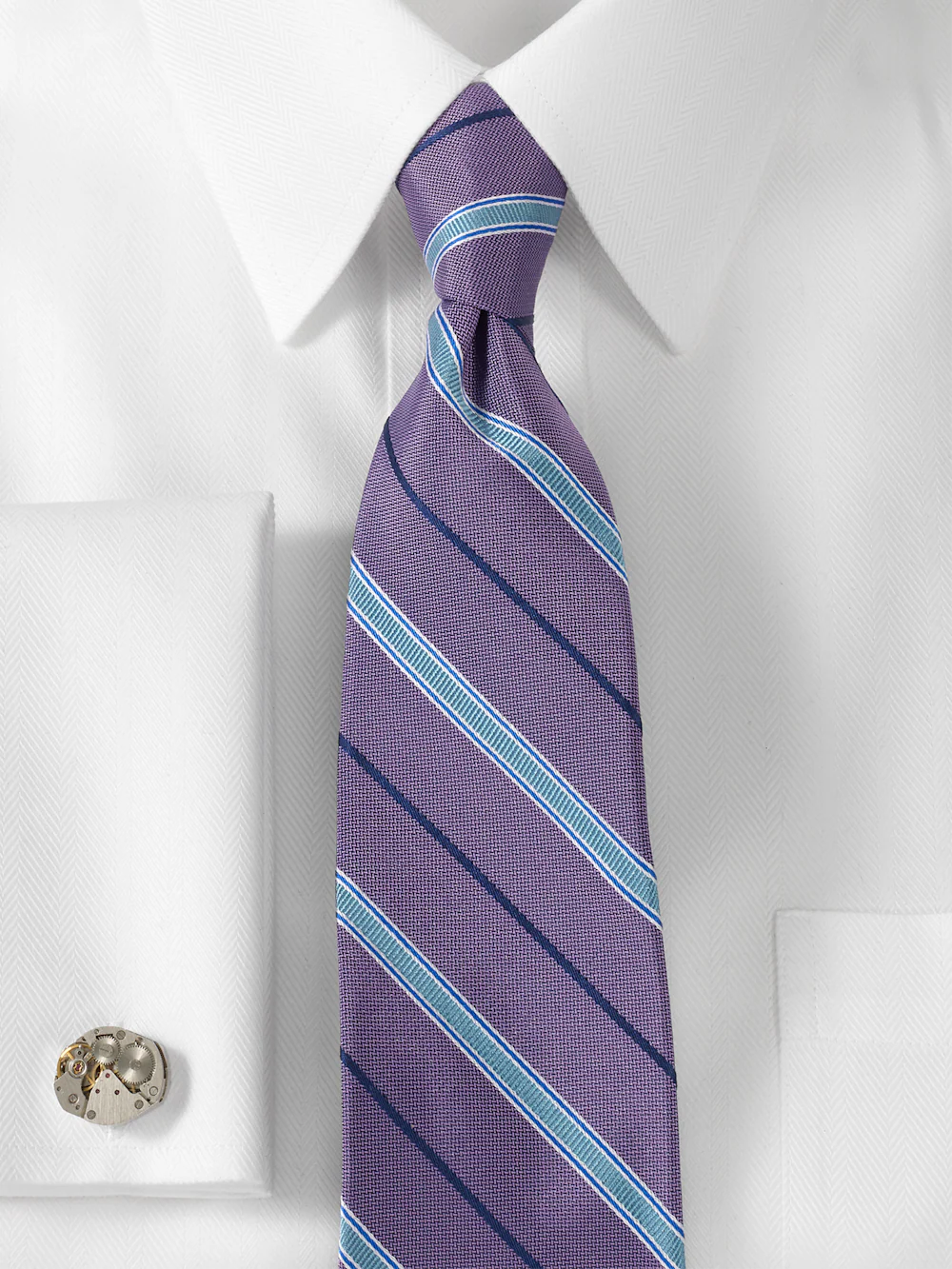 Stripe Woven Silk Tie - Purple/blue - Image 2