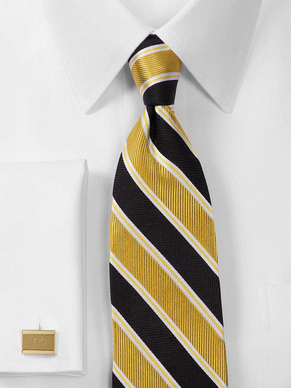 Stripe Woven Silk Tie - Yellow/black - Image 2