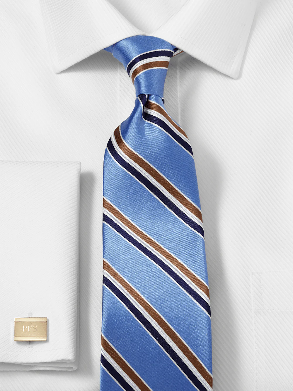 Stripe Woven Silk Tie - Blue/brown - Image 2