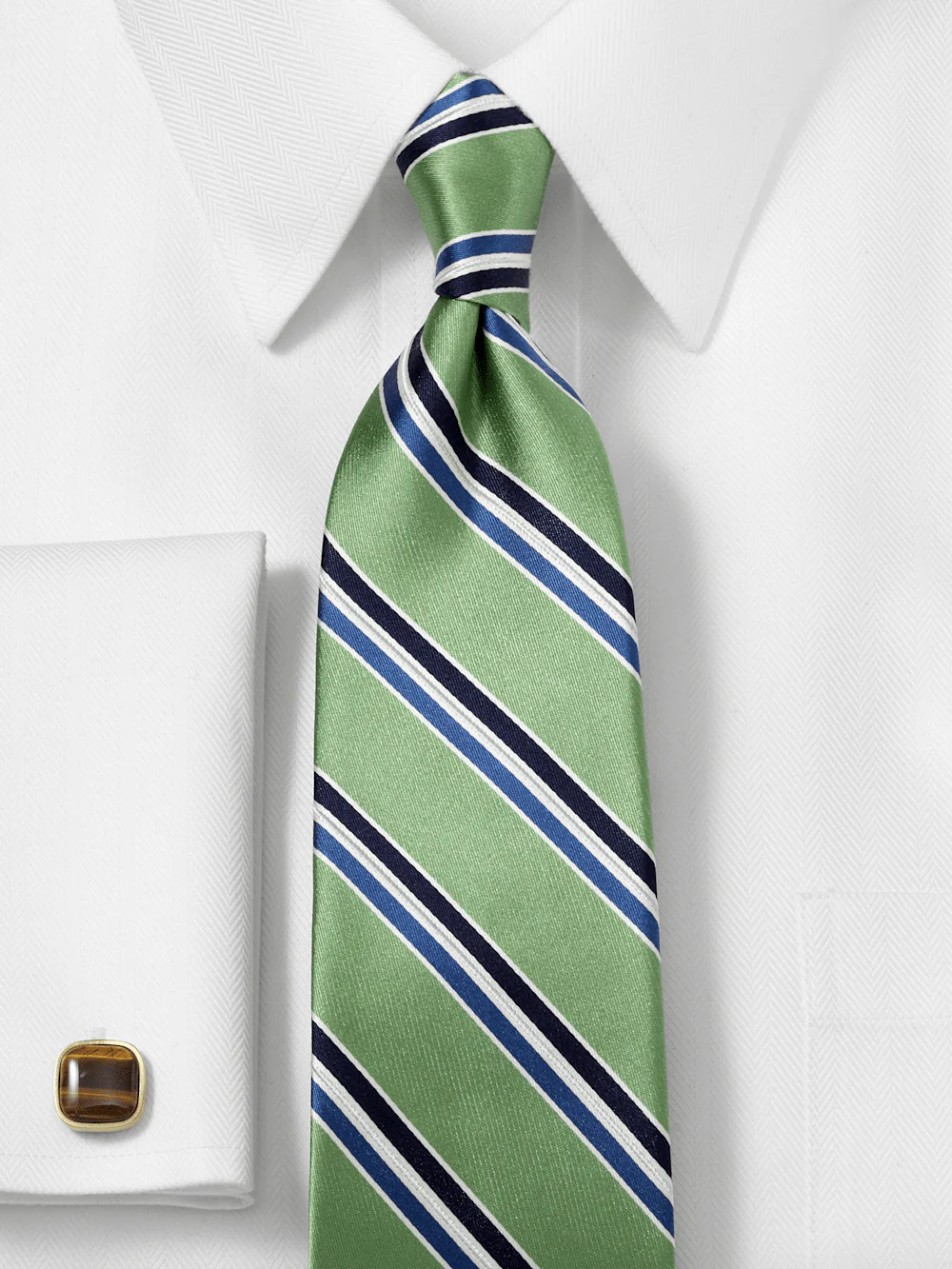 Stripe Woven Silk Tie - Green/blue - Image 2