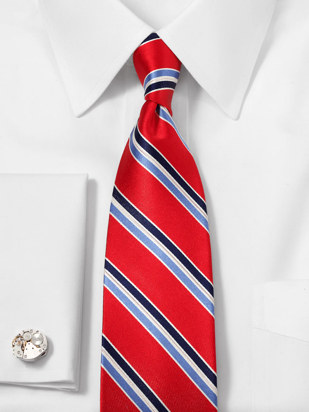 Stripe Woven Silk Tie - Red/blue - Image 2