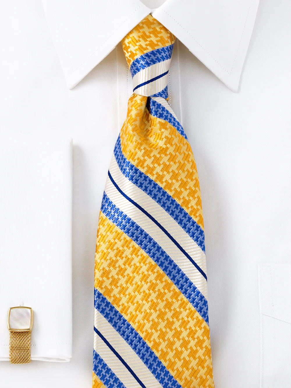 Stripe Woven Silk Tie - Yellow/blue - Image 2