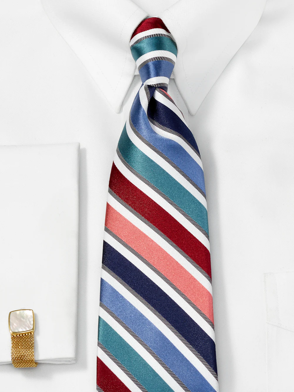 Stripe Woven Silk Tie - Multi - Image 2