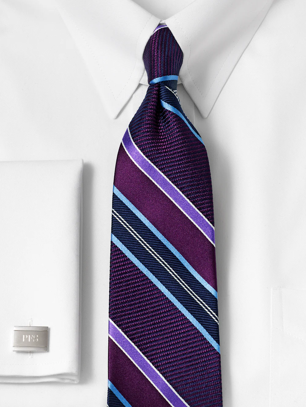 Stripe Woven Silk Tie - Purple/blue - Image 2