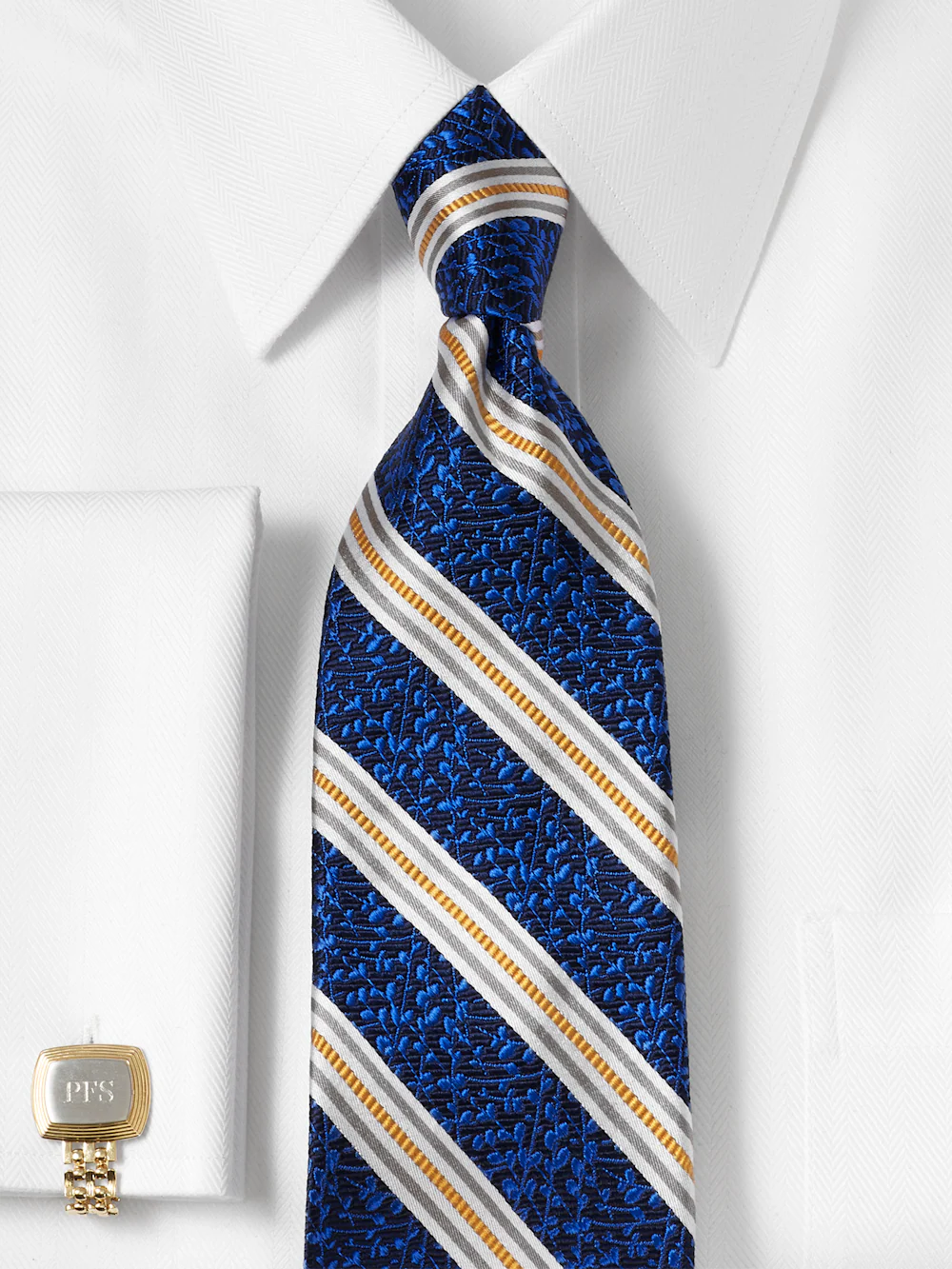 Stripe Woven Silk Tie - Blue/yellow - Image 2