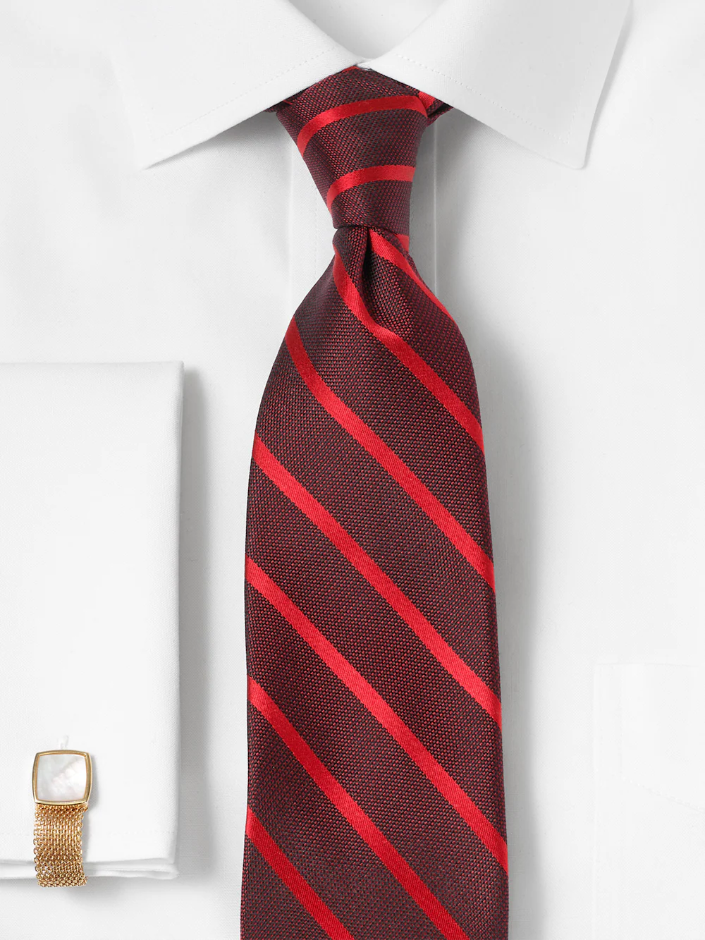 Stripe Woven Silk Tie - Red - Image 2