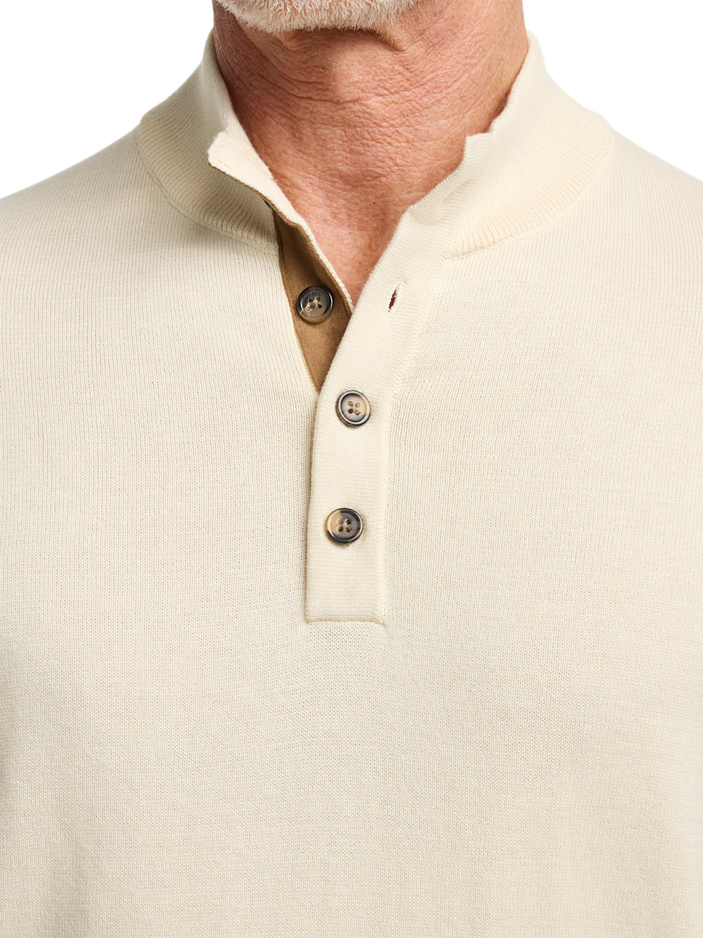 Supima Cotton Four Button Mock Neck Sweater - Ivory - Image 3
