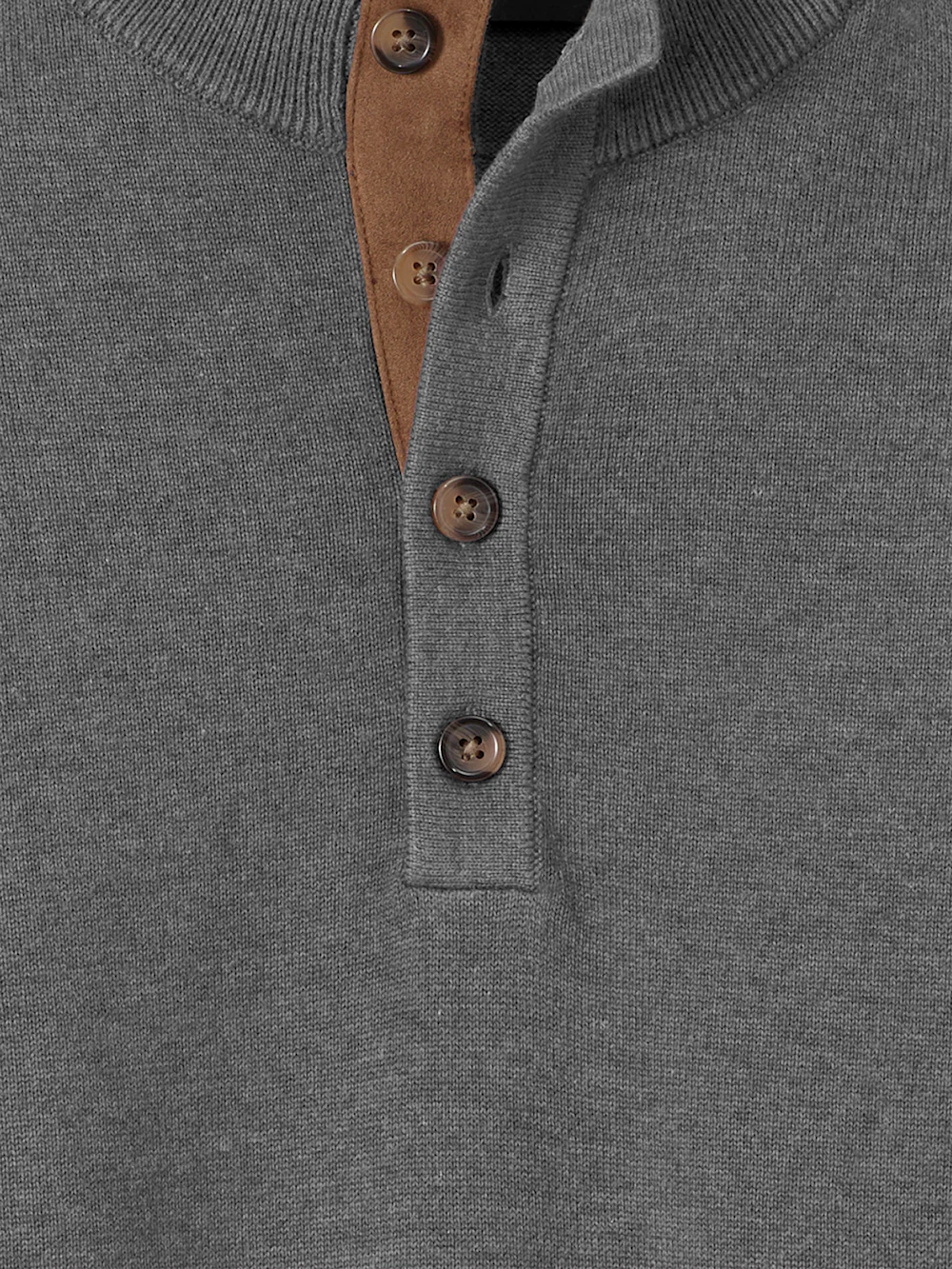 Supima Cotton Four Button Mock Neck Sweater - Medium Grey - Image 6