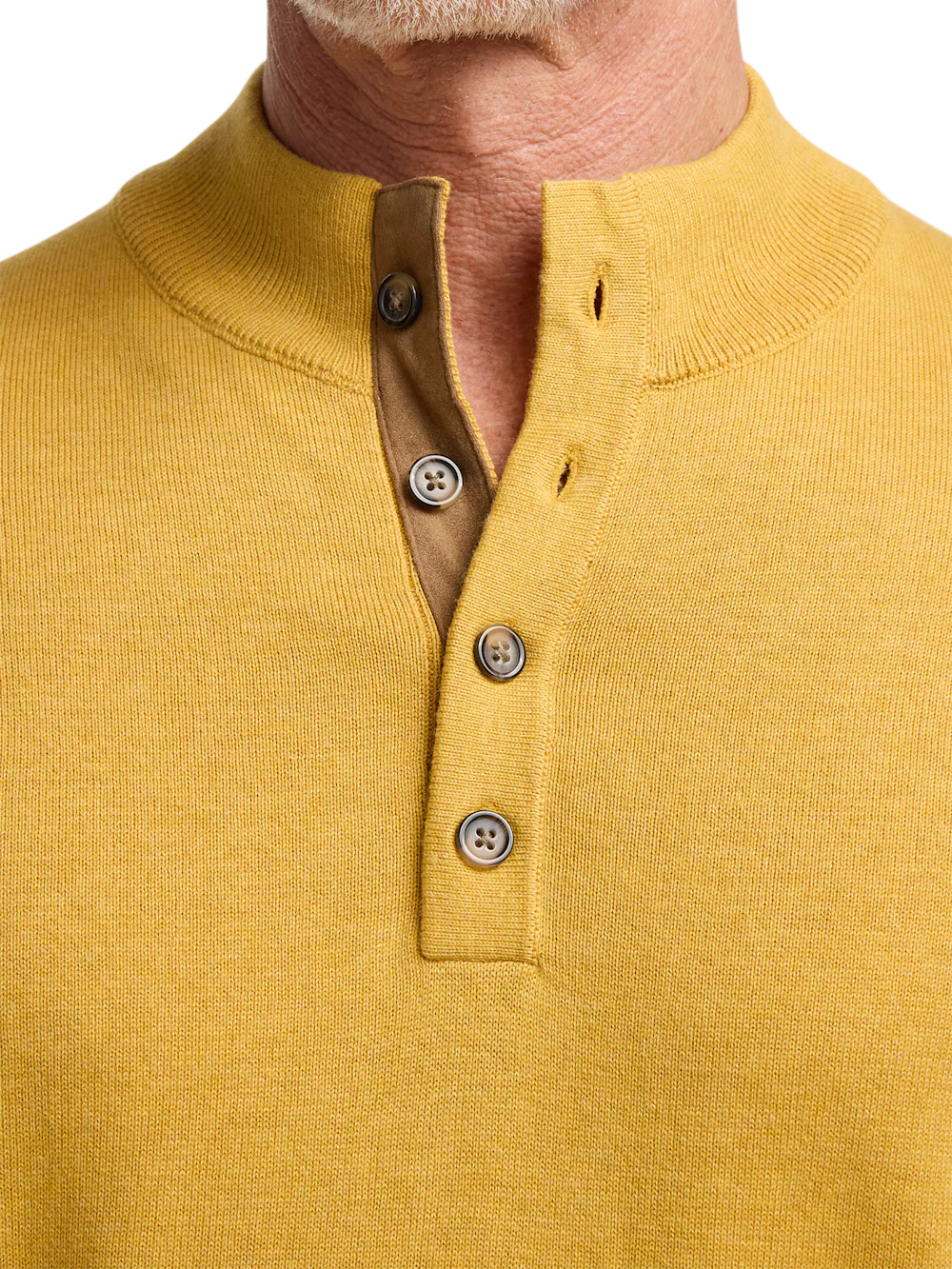 Supima Cotton Four Button Mock Neck Sweater - Mustard - Image 3