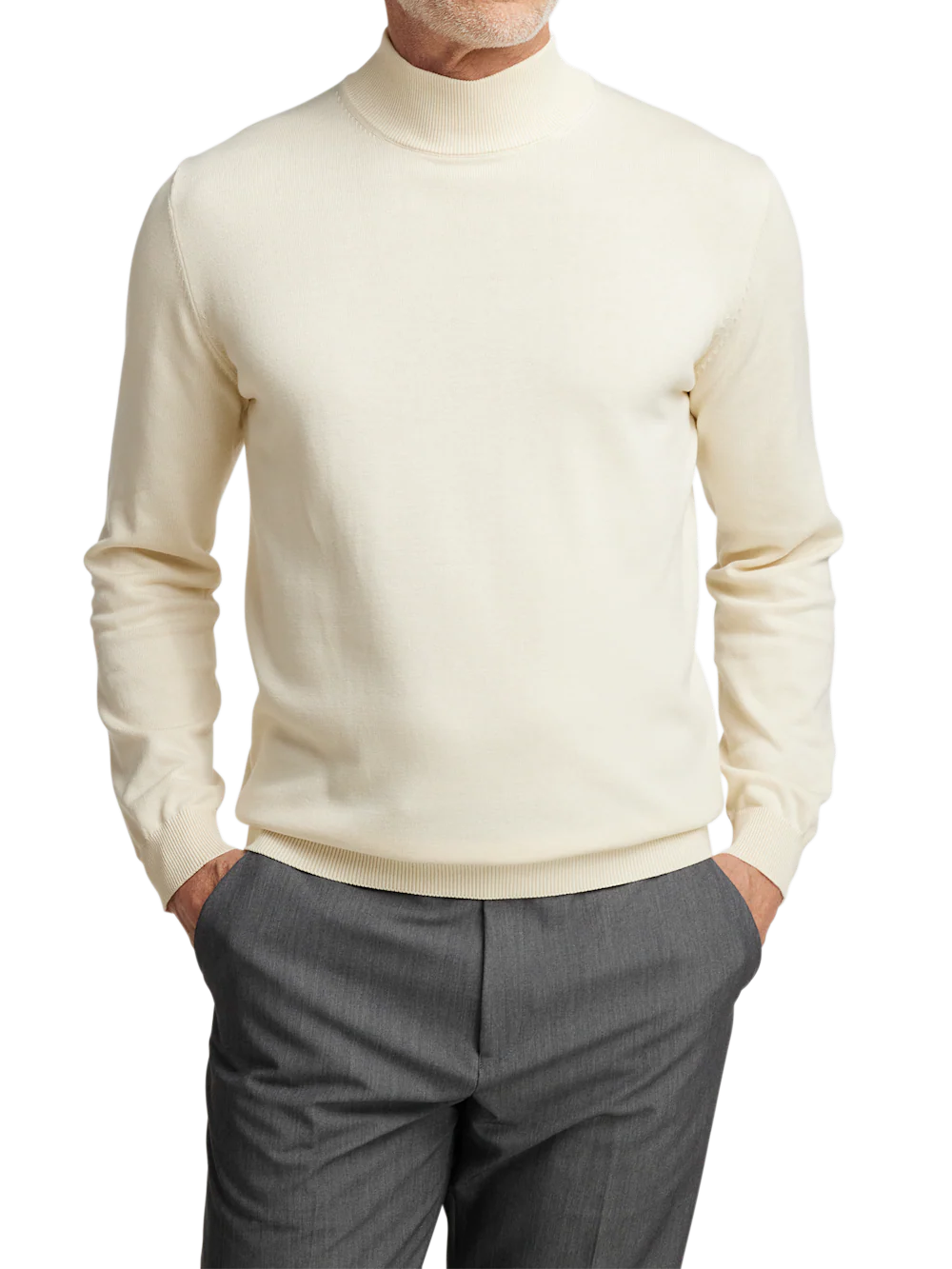 Supima Cotton Mock Neck Sweater - Ivory - Image 2