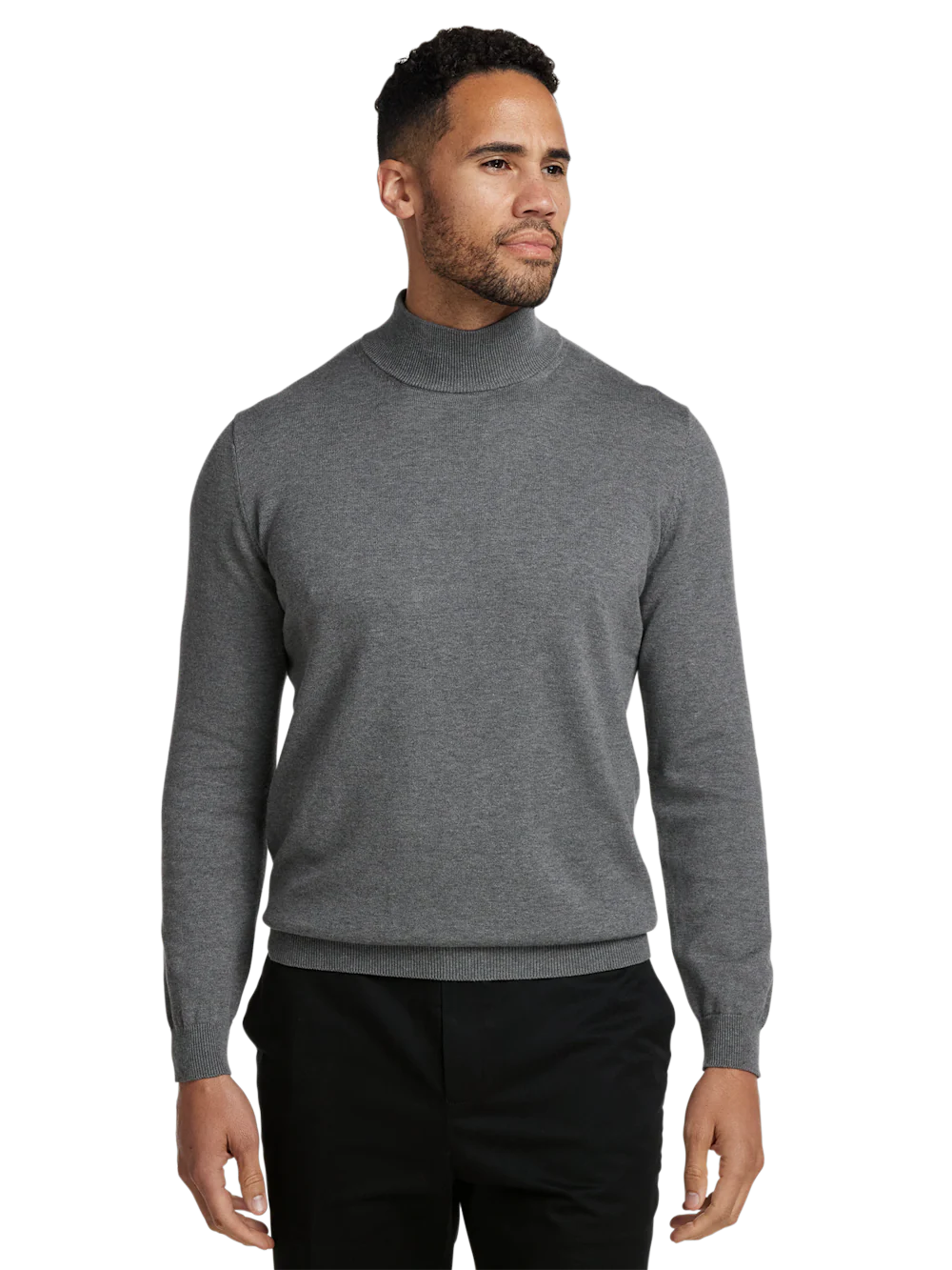 Supima Cotton Mock Neck Sweater - Medium Grey - Image 2