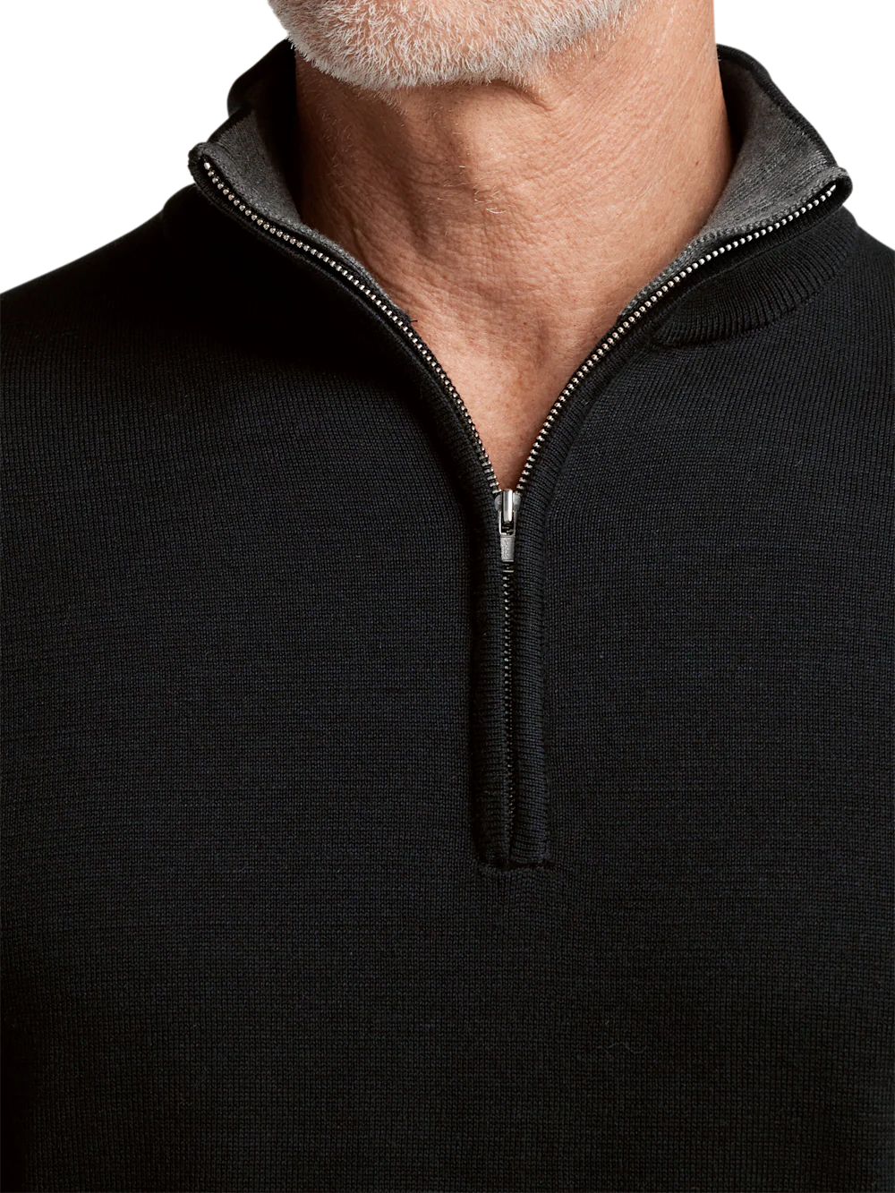 Supima Cotton Quarter Zip Mock Neck Sweater - Black - Image 3