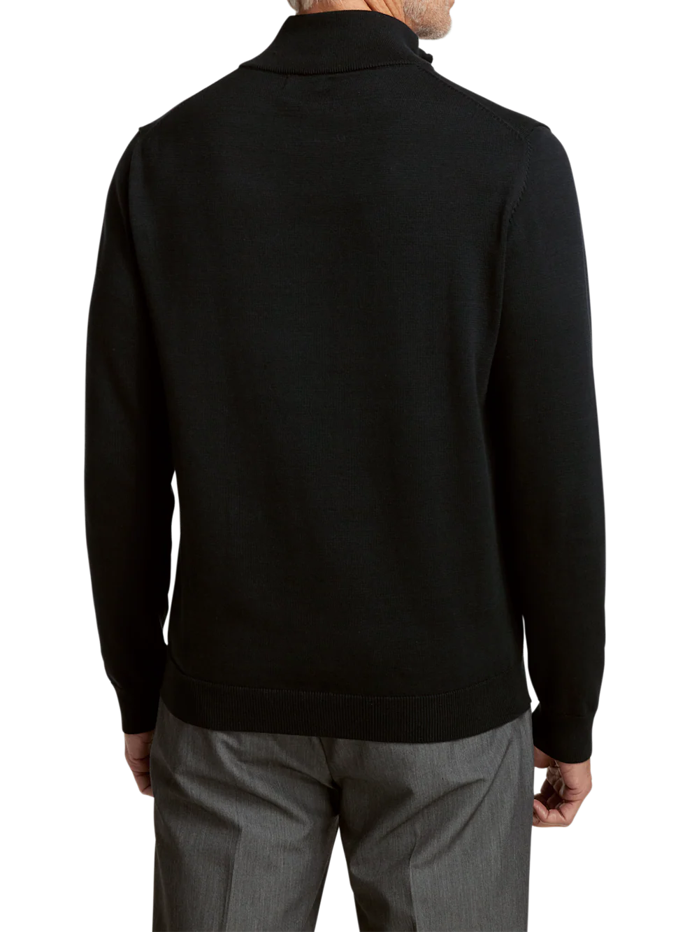 Supima Cotton Quarter Zip Mock Neck Sweater - Black - Image 5