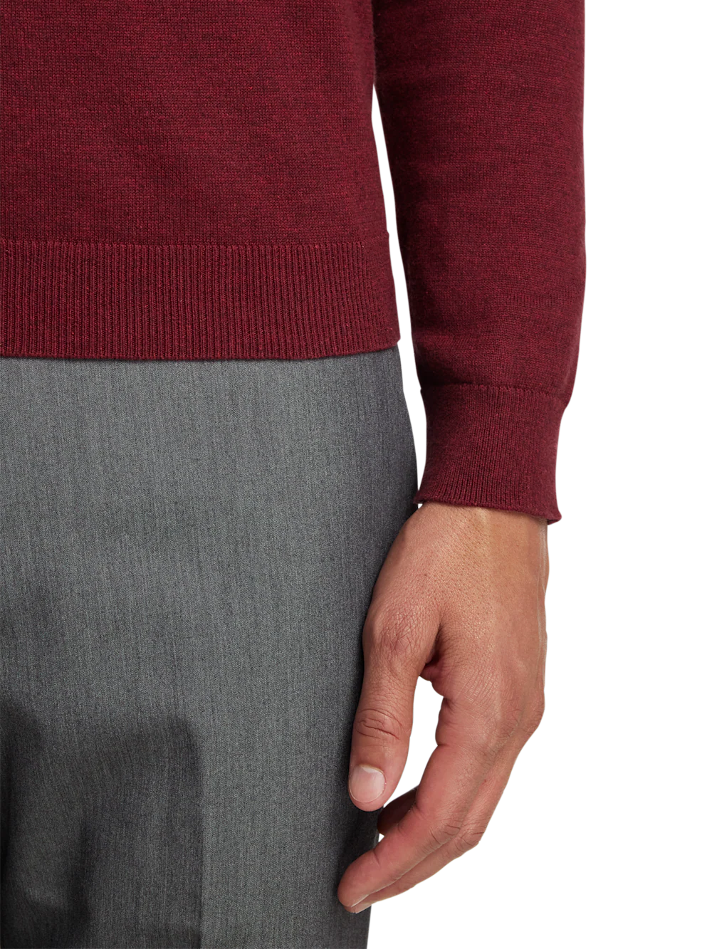 Supima Cotton Quarter Zip Mock Neck Sweater - Burgundy - Image 4