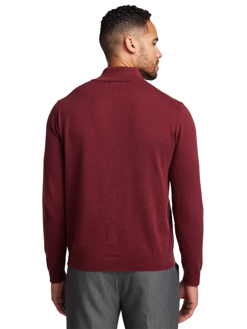 Supima Cotton Quarter Zip Mock Neck Sweater - Burgundy - Image 5