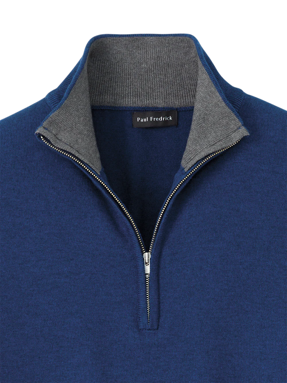 Supima Cotton Quarter Zip Mock Neck Sweater - Dark Blue - Image 6