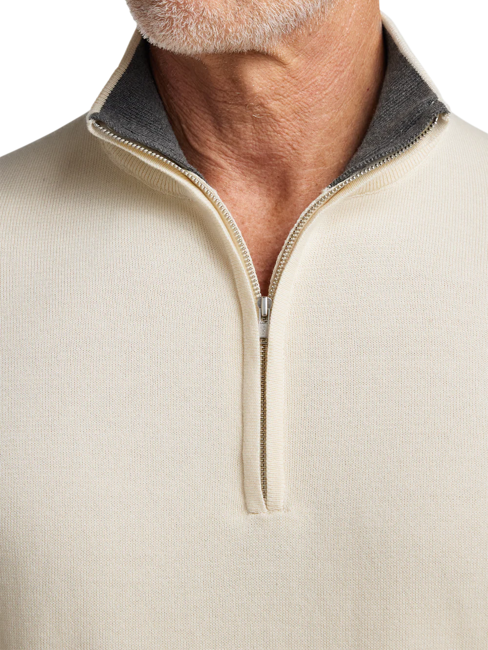 Supima Cotton Quarter Zip Mock Neck Sweater - Ivory - Image 3