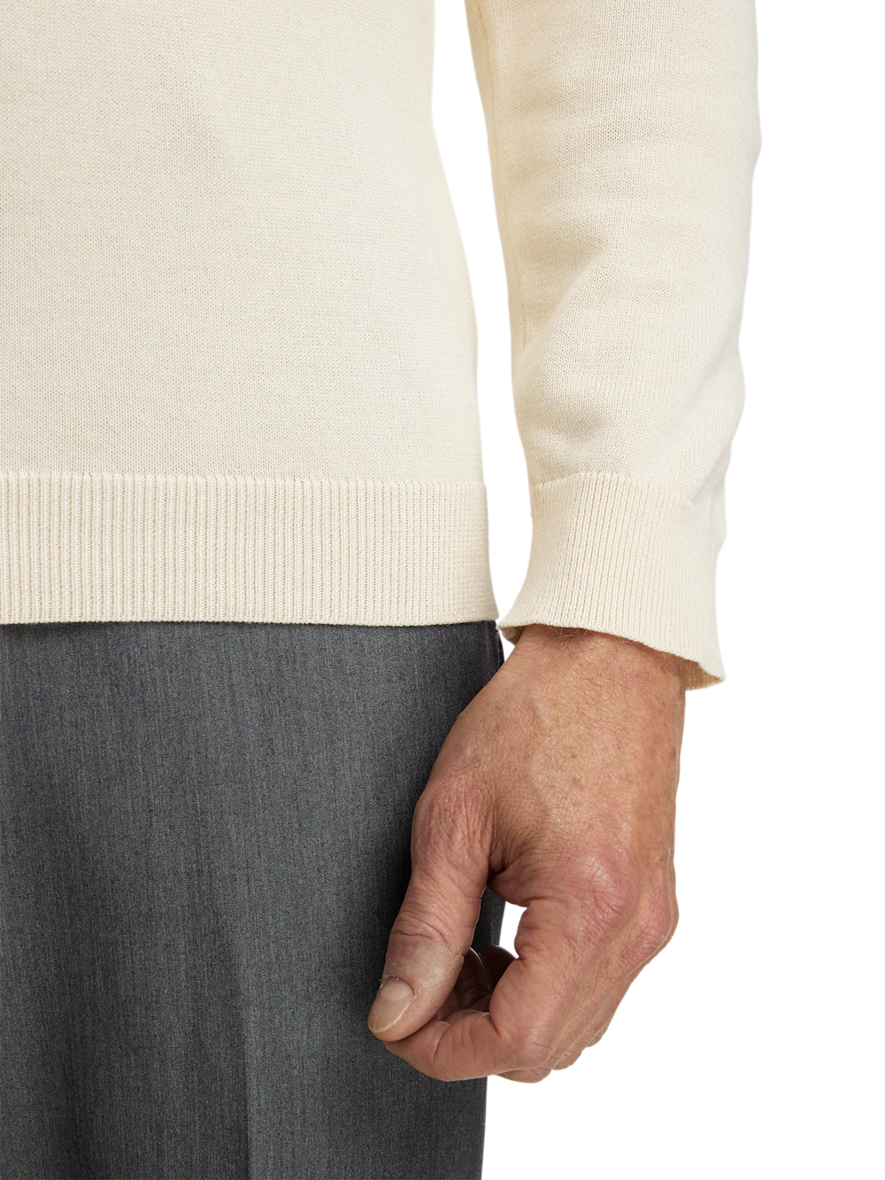Supima Cotton Quarter Zip Mock Neck Sweater - Ivory - Image 4