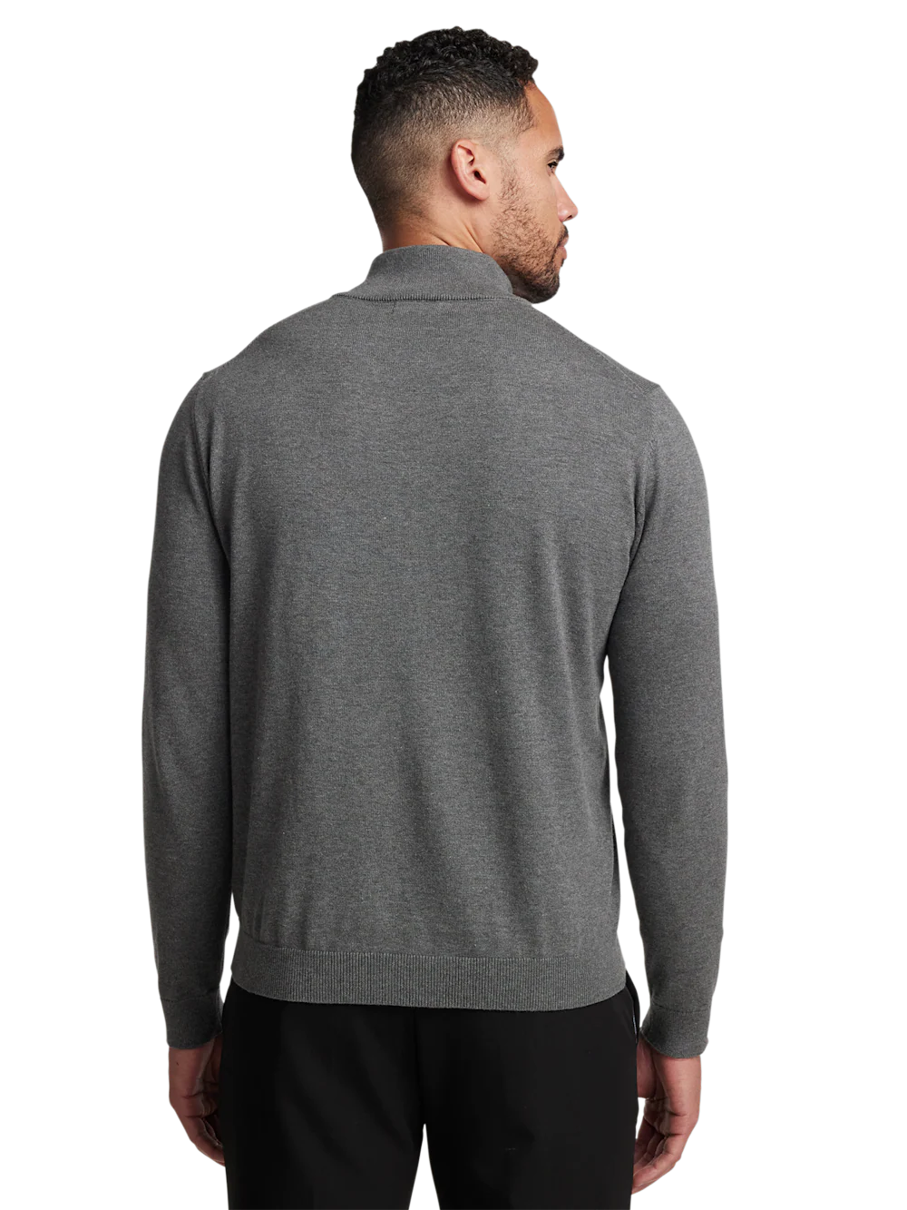 Supima Cotton Quarter Zip Mock Neck Sweater - Medium Grey - Image 5