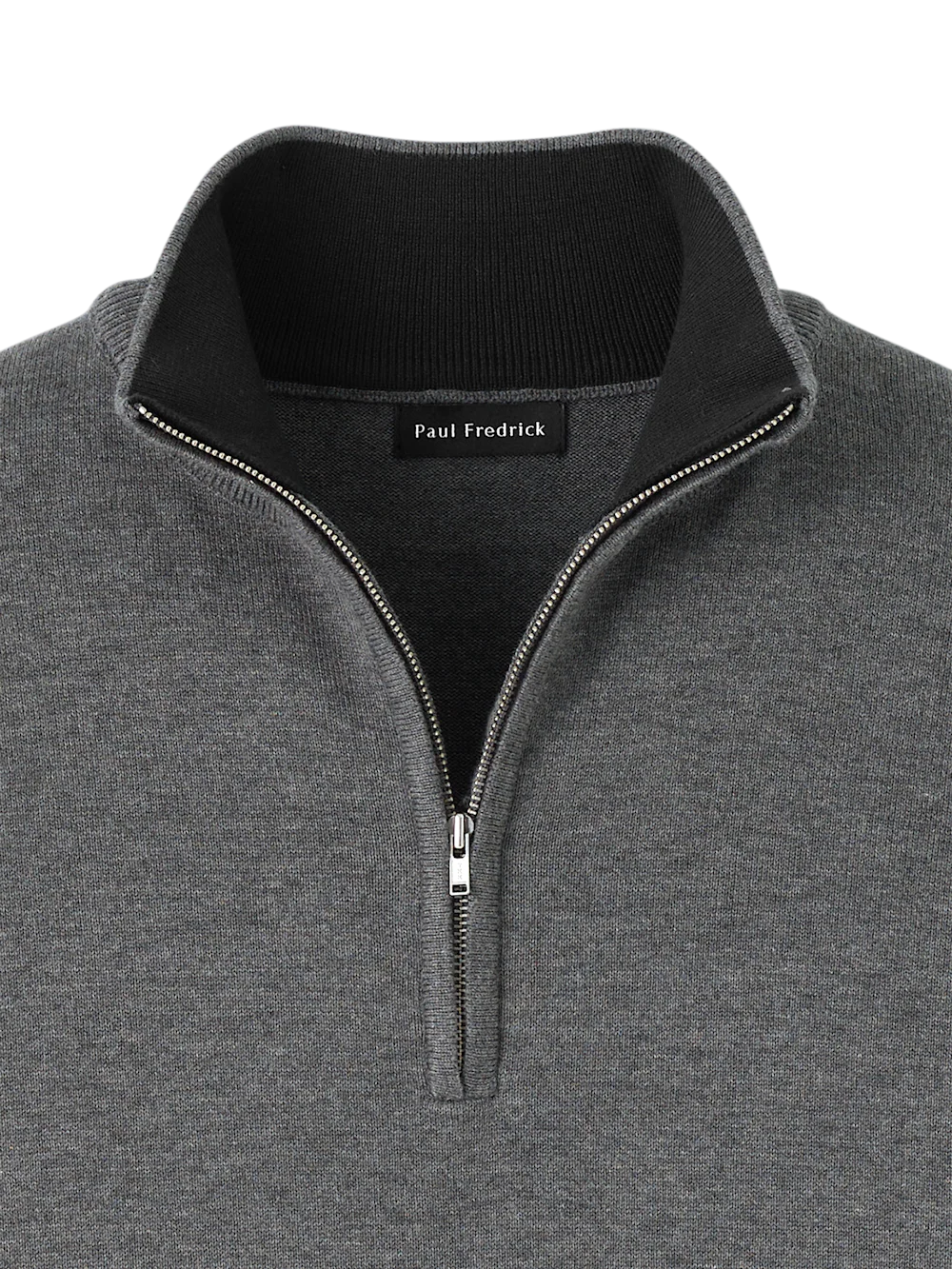 Supima Cotton Quarter Zip Mock Neck Sweater - Medium Grey - Image 6