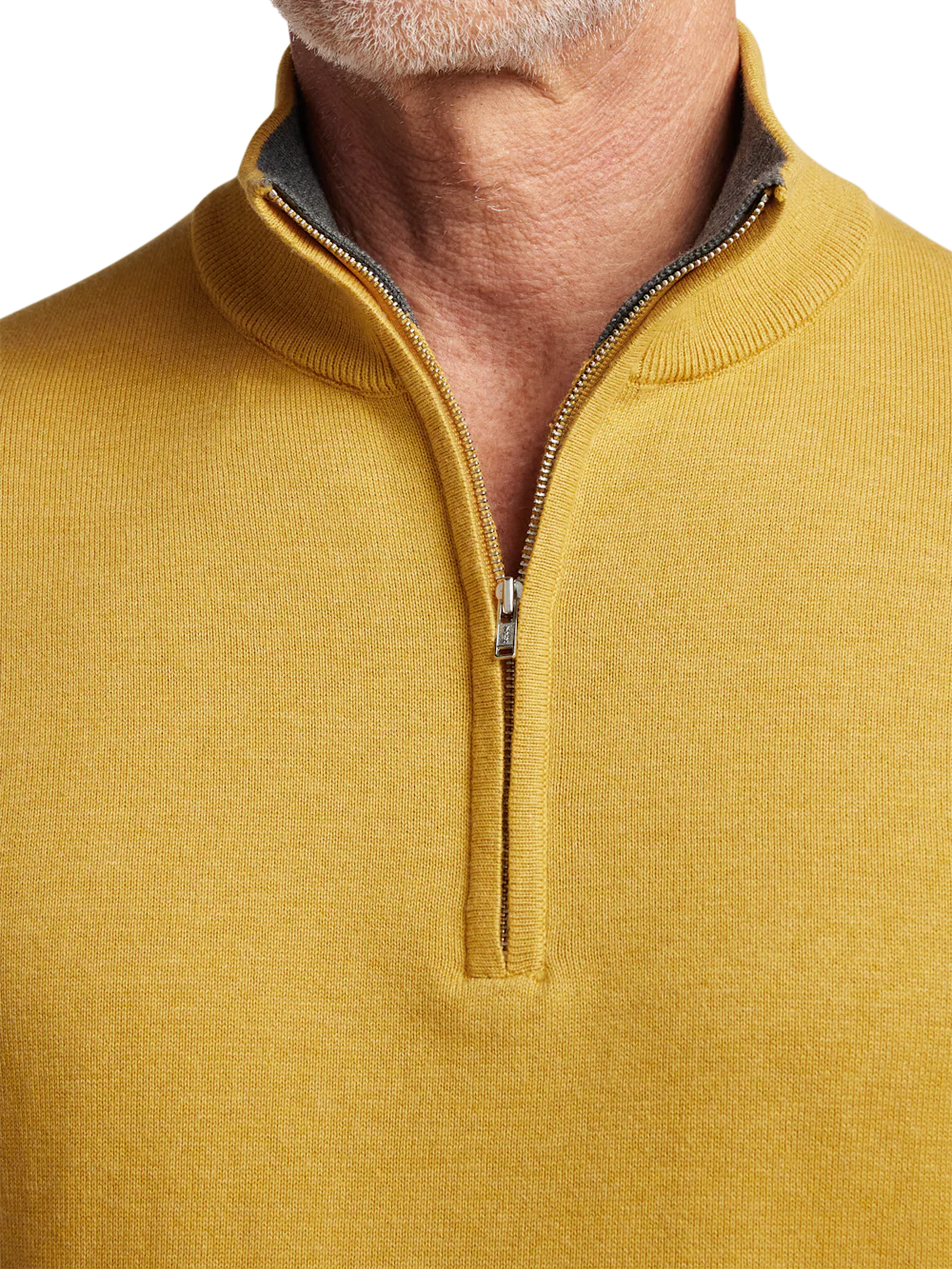 Supima Cotton Quarter Zip Mock Neck Sweater - Mustard - Image 3