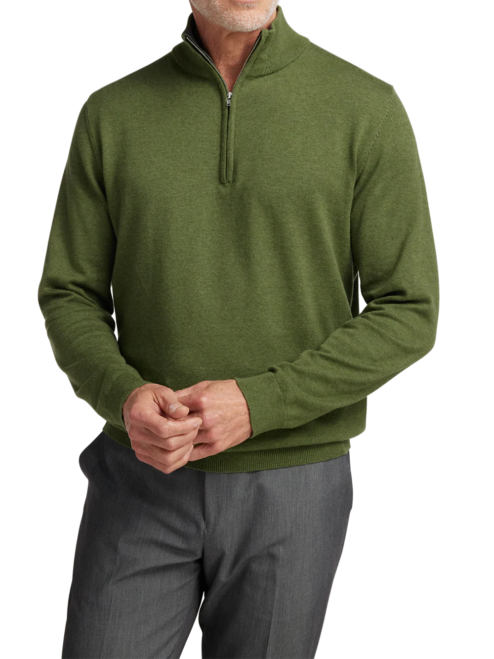 Supima Cotton Quarter Zip Mock Neck Sweater - Olive - Image 2