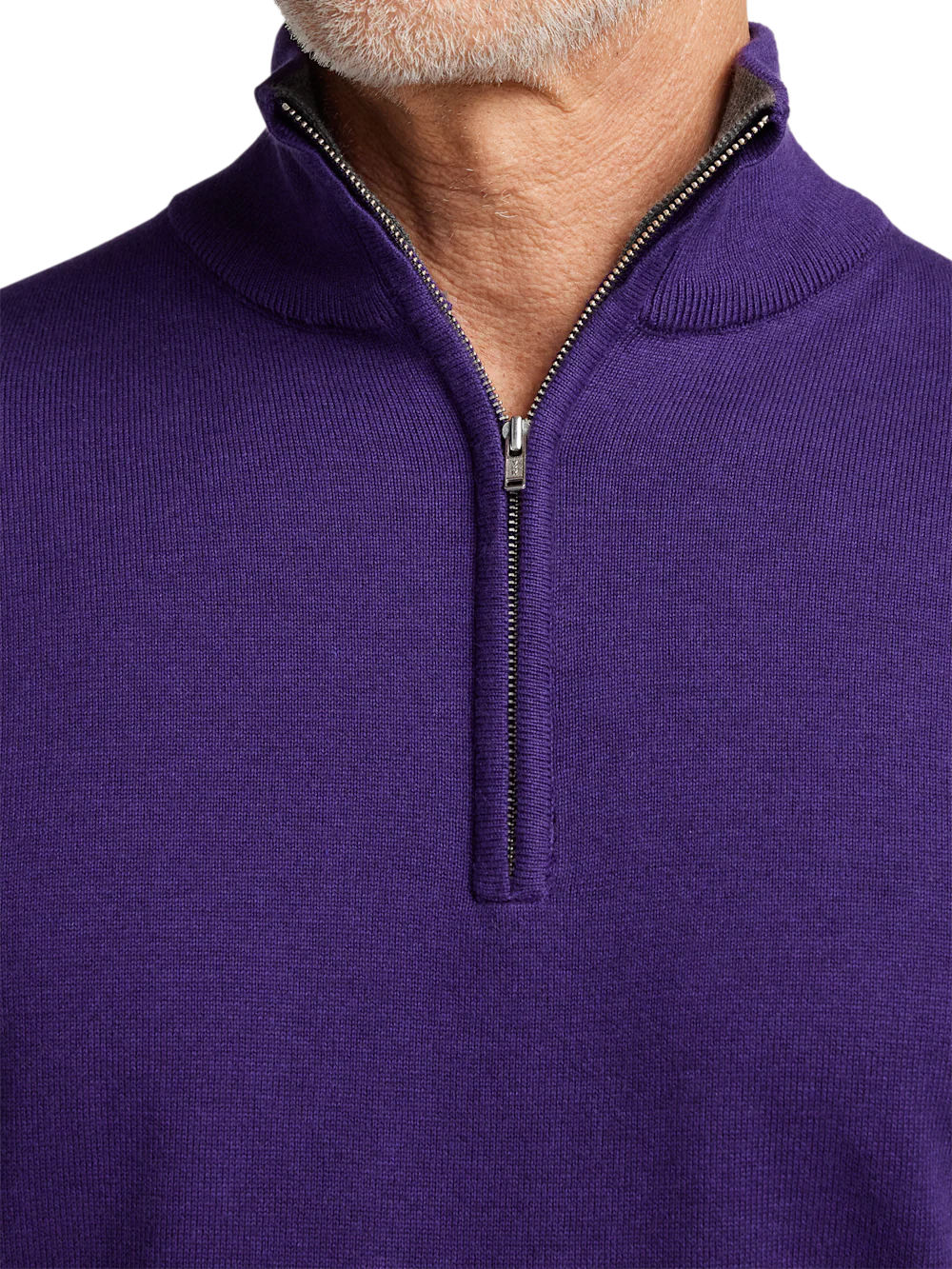 Supima Cotton Quarter Zip Mock Neck Sweater - Plum - Image 3