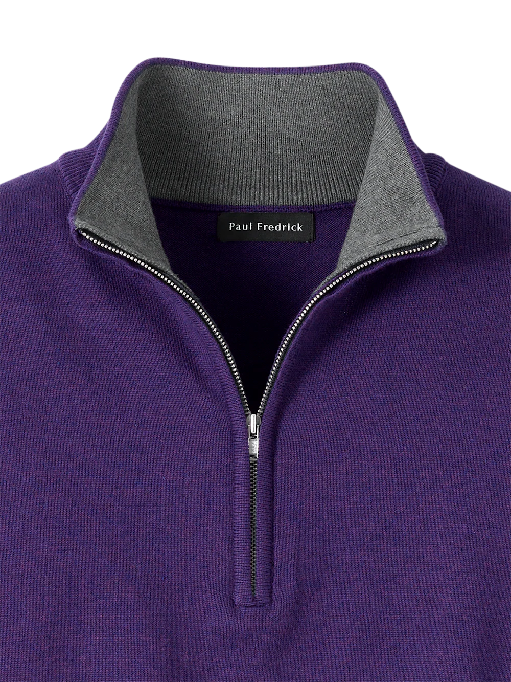 Supima Cotton Quarter Zip Mock Neck Sweater - Plum - Image 6