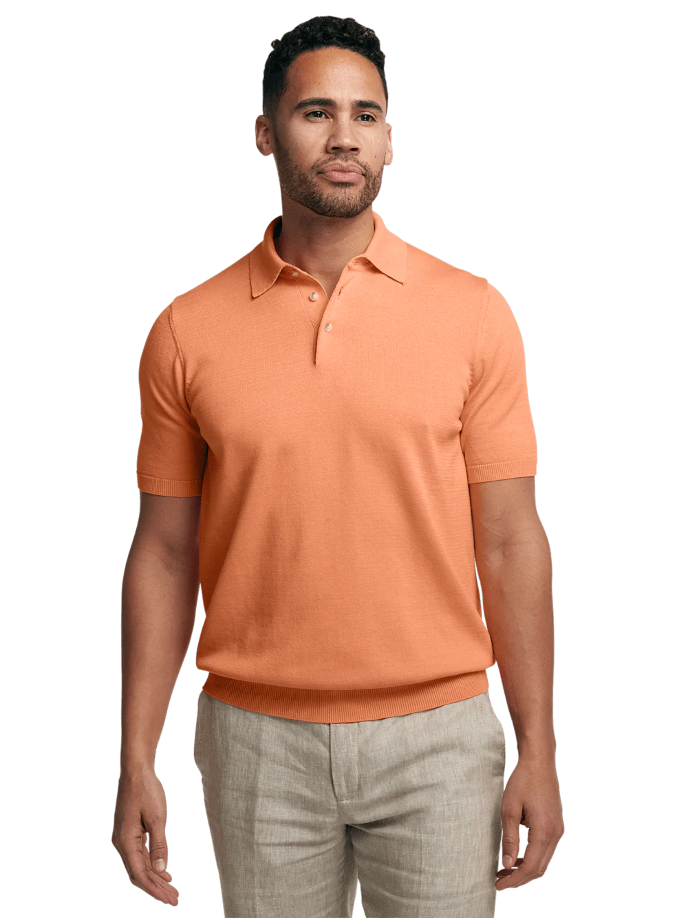 Supima Cotton Three Button Polo - Coral - Image 2