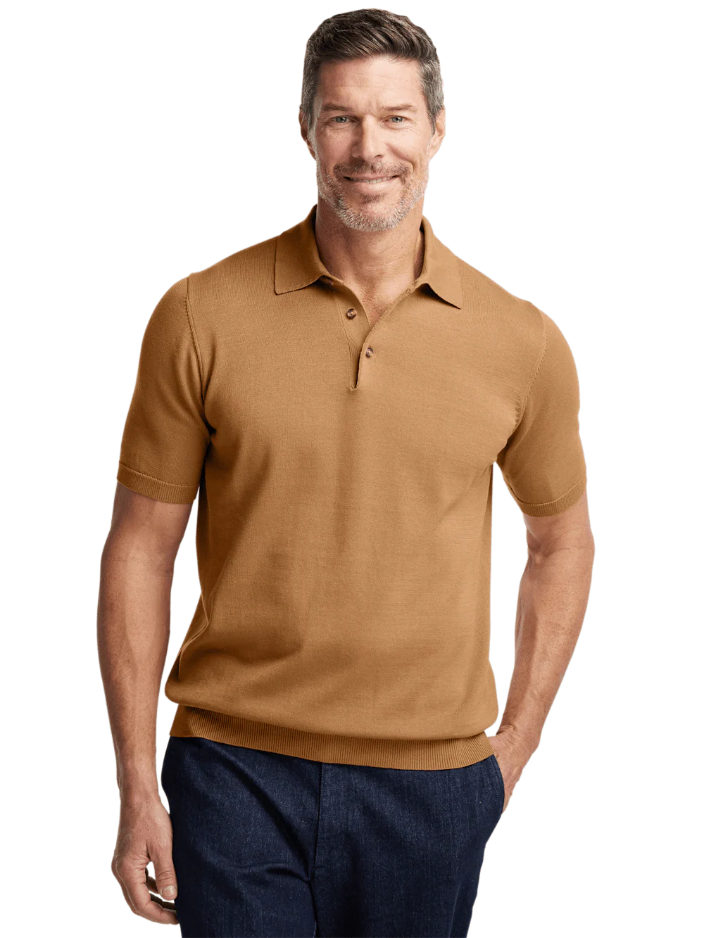 Supima Cotton Three Button Polo - Light Brown - Image 2