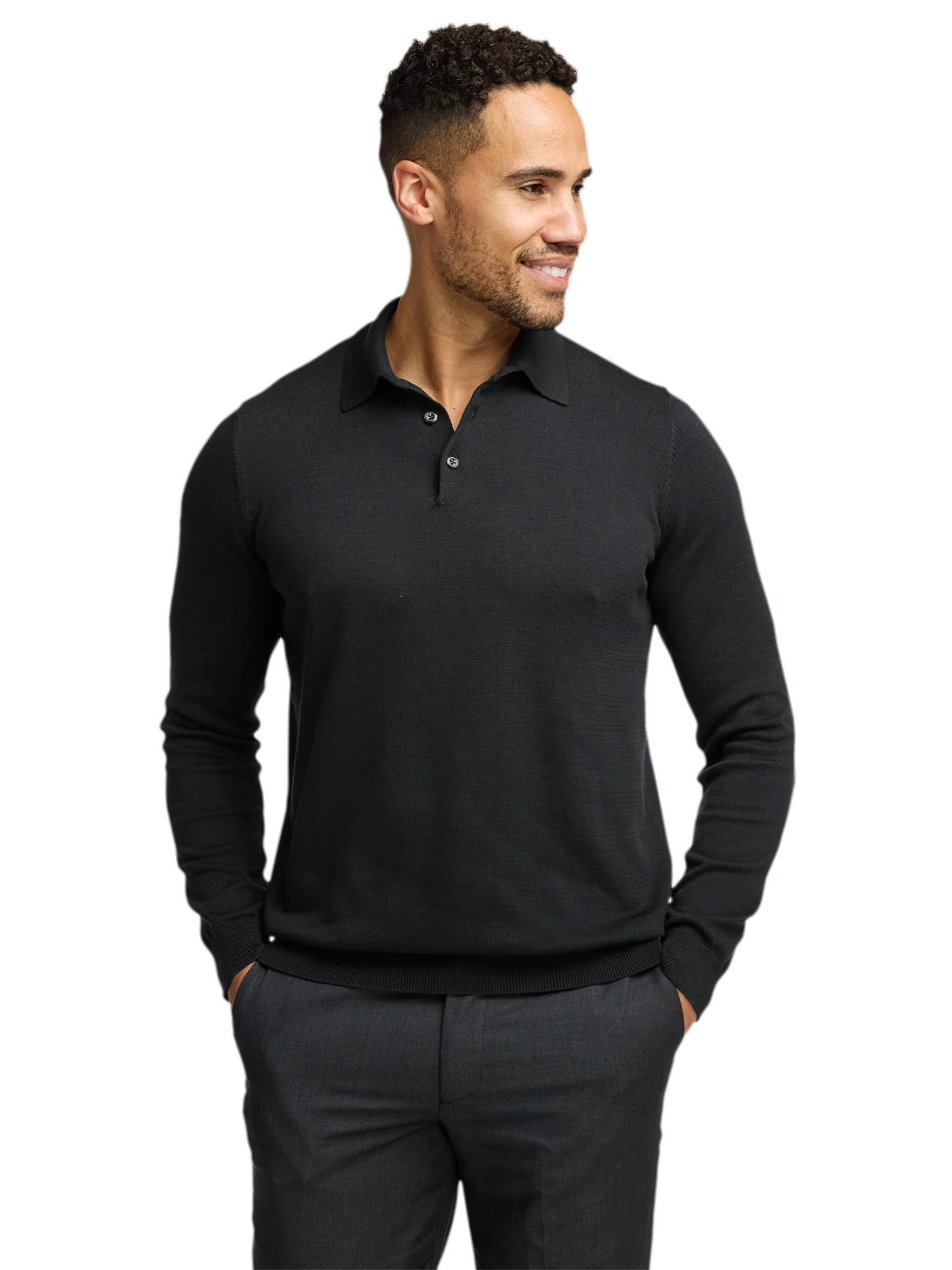 Supima Cotton Three Button Polo - Black - Image 2