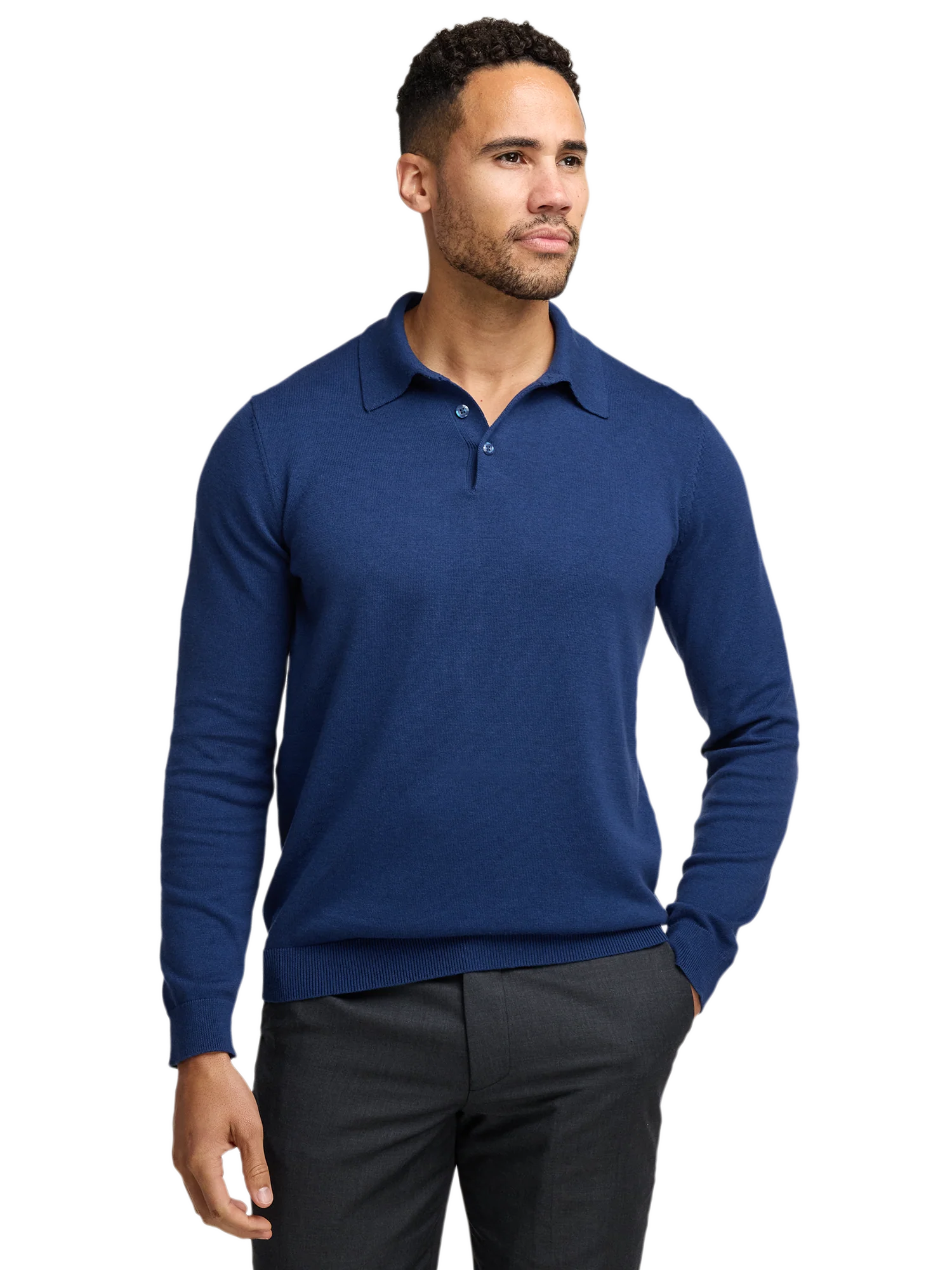 Supima Cotton Three Button Polo - Dark Blue - Image 2
