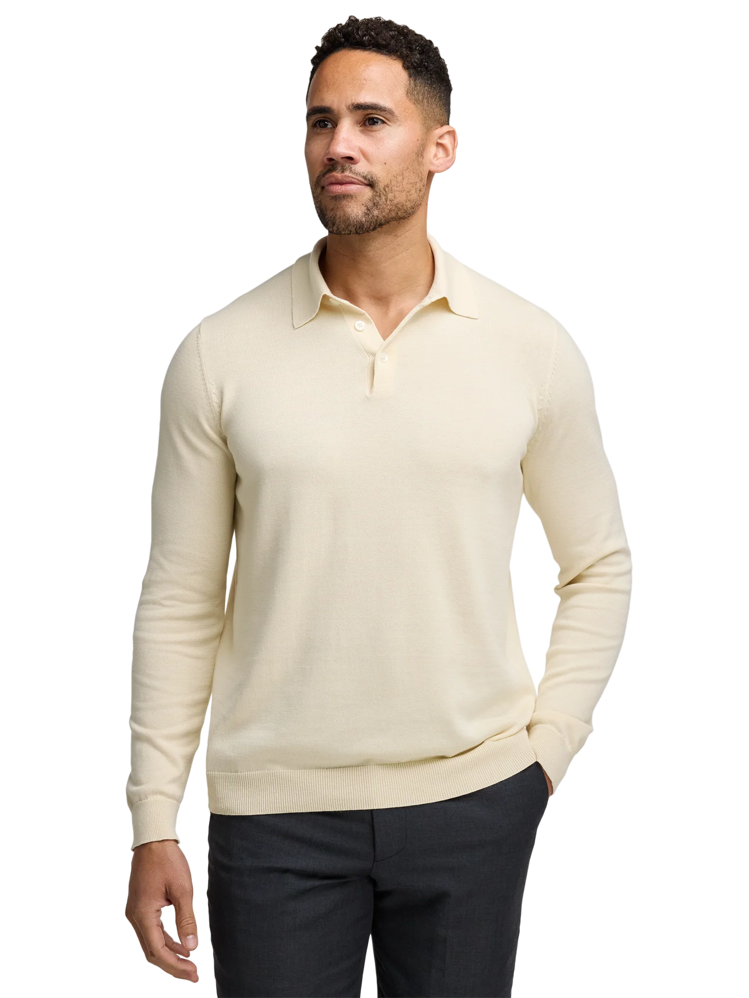 Supima Cotton Three Button Polo - Ivory - Image 2