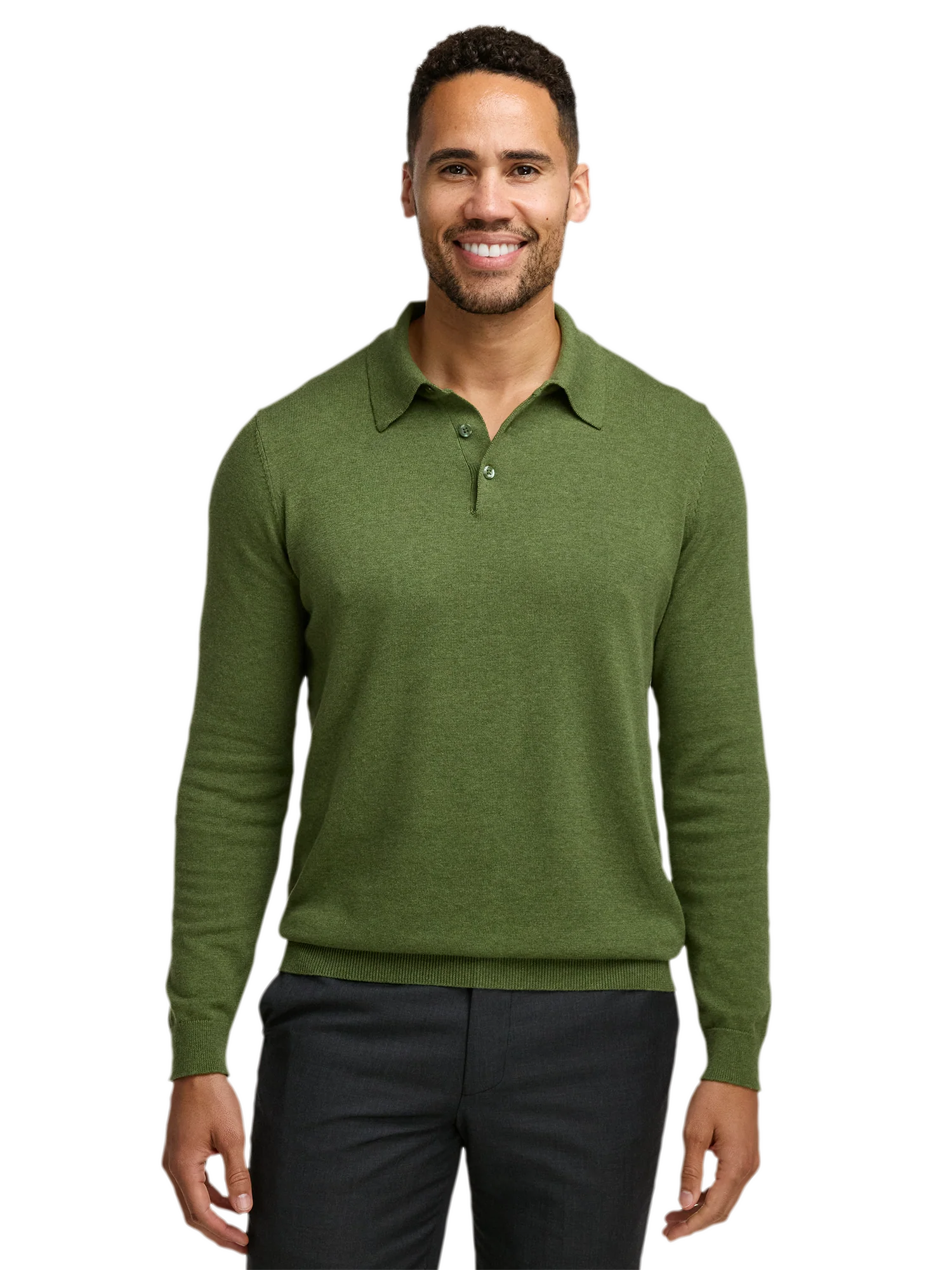Supima Cotton Three Button Polo - Olive - Image 2