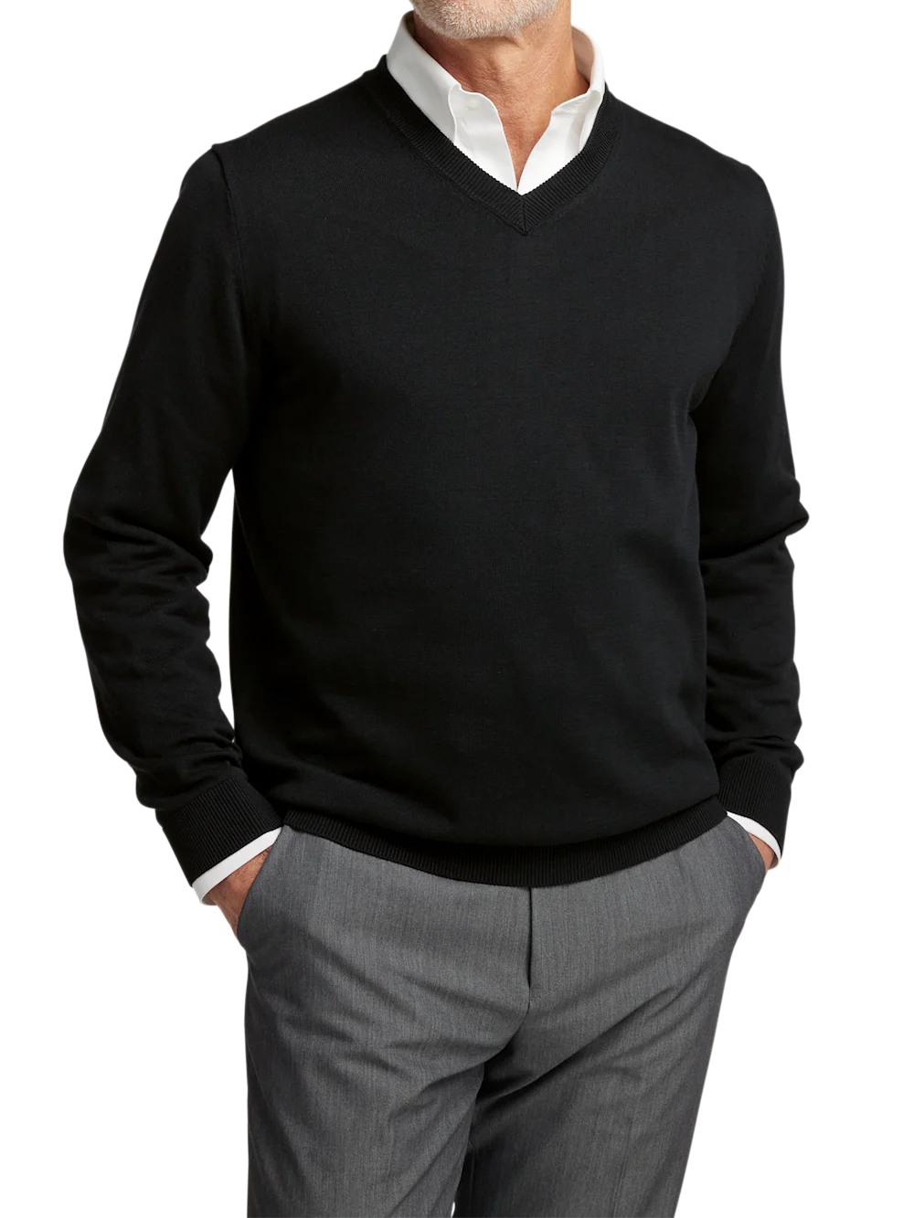 Supima Cotton V-neck Sweater - Black - Image 2