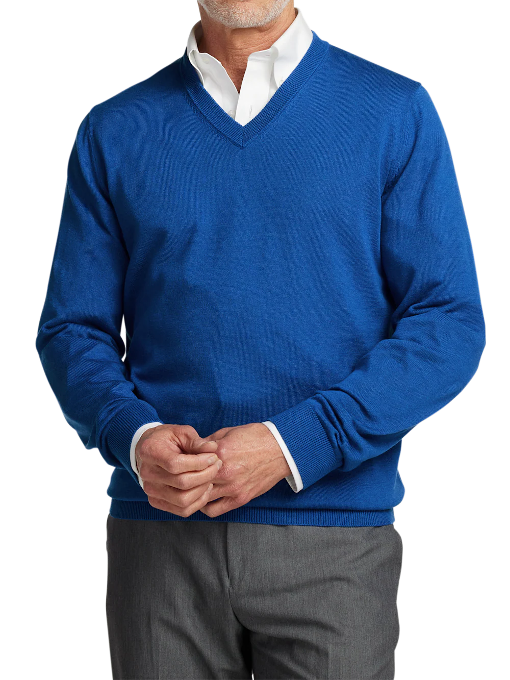 Supima Cotton V-neck Sweater - Blue - Image 2
